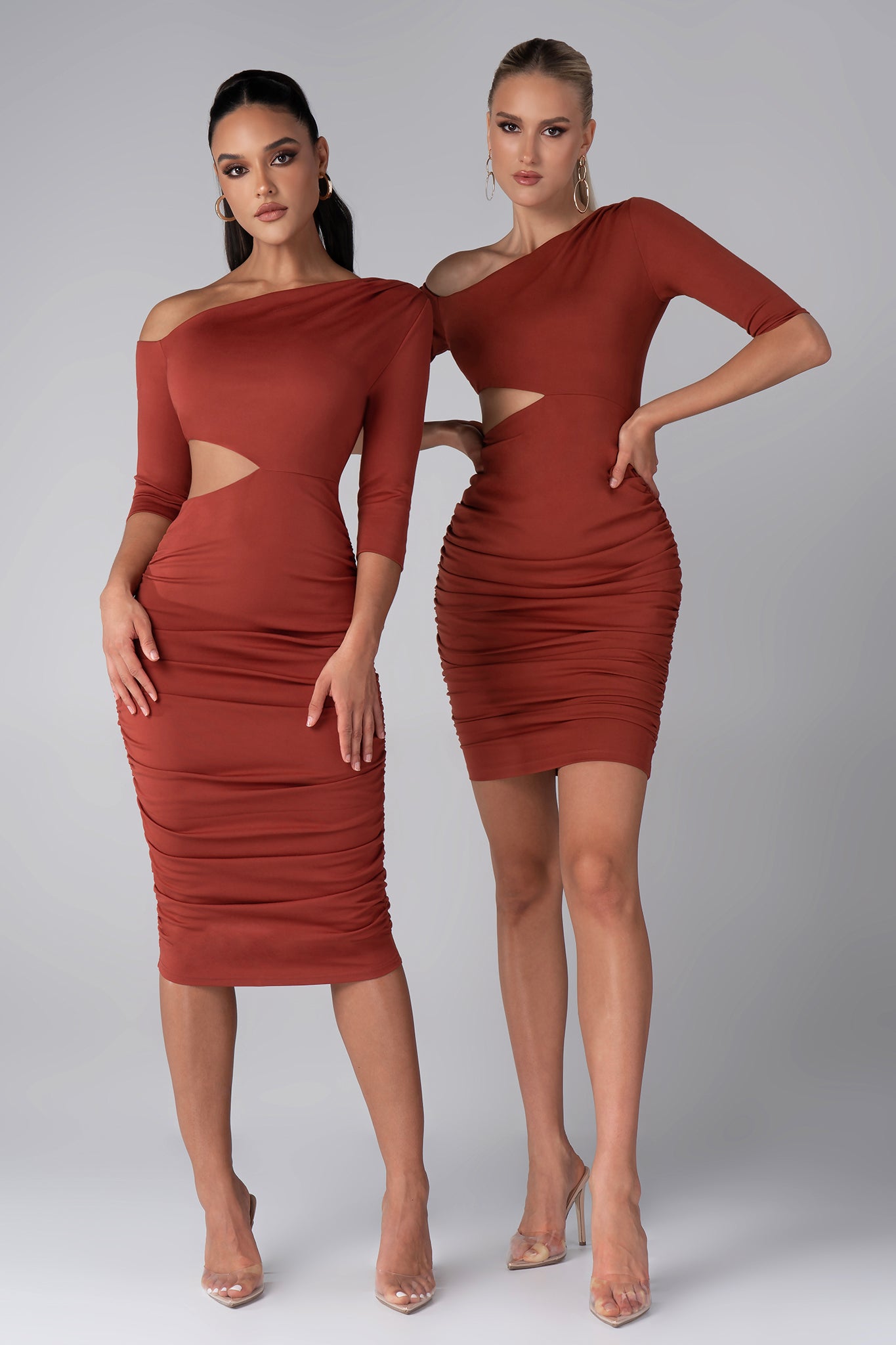 Amber Elegant Cutout Midi Dress (Copper)