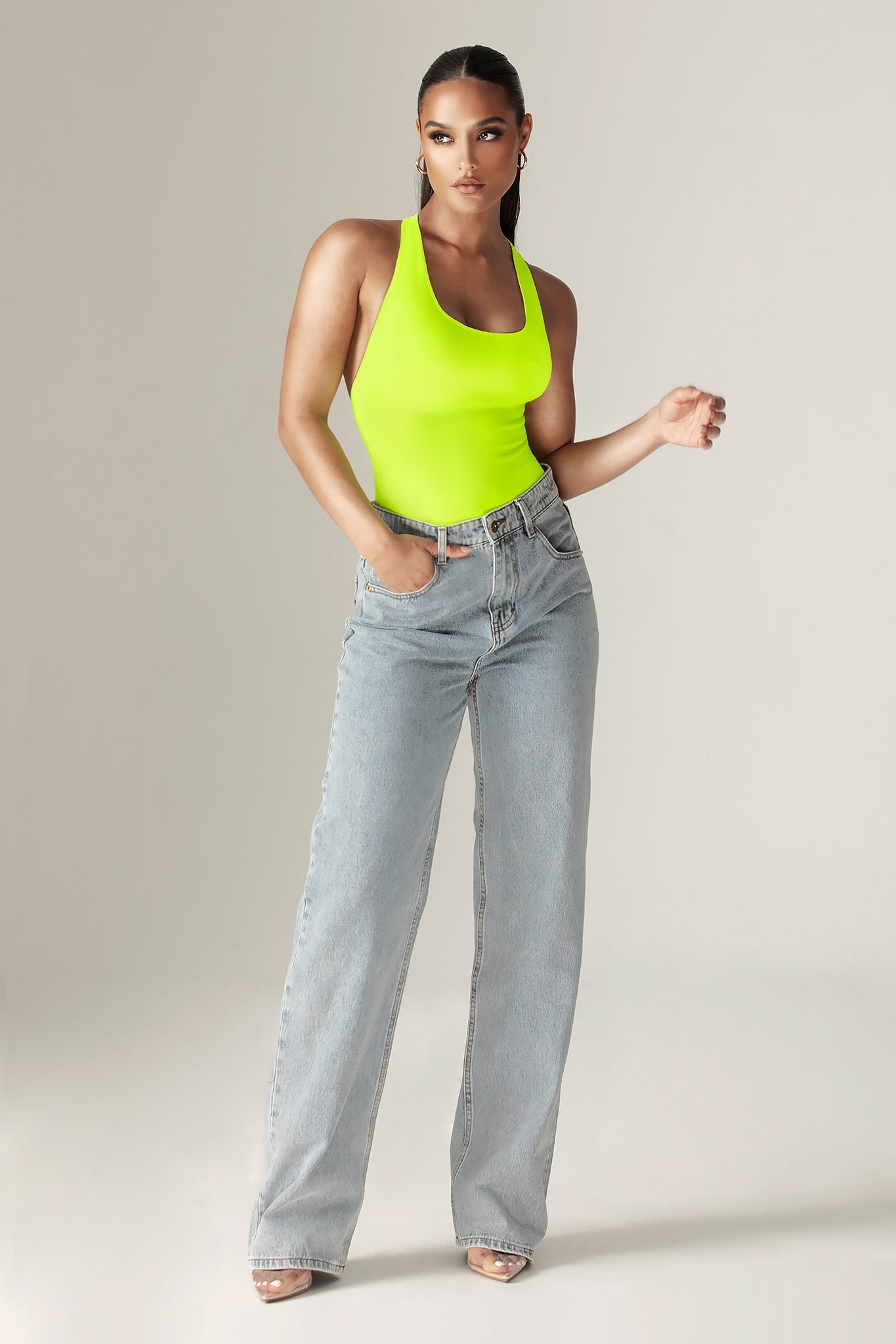 Storm Backless Cutout Bodysuit (Fluorescent Green)