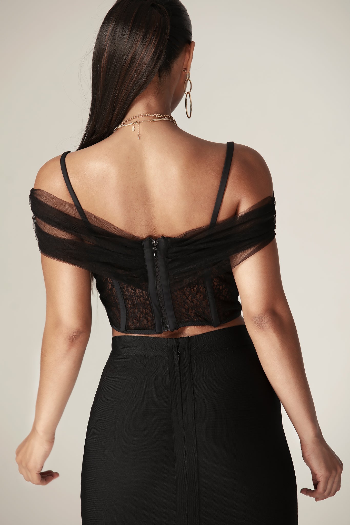 Paris Lace Off Shoulder Corset Top (Black)