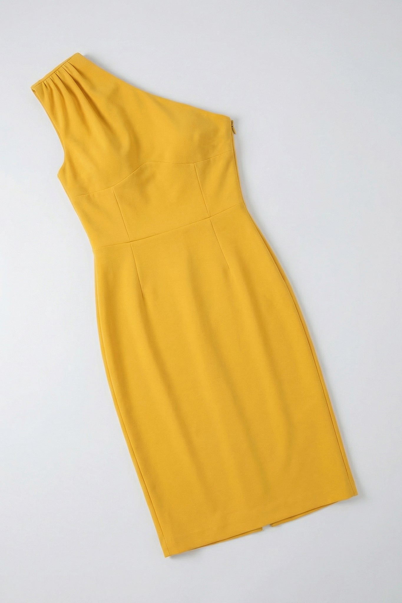 Madeline One Shoulder Ponte Midi Dress (Amber Yellow)