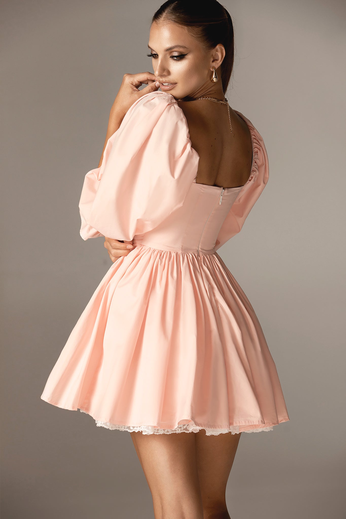 Marcia Vintage Pleated Cotton Mini Dress (Rose Water)