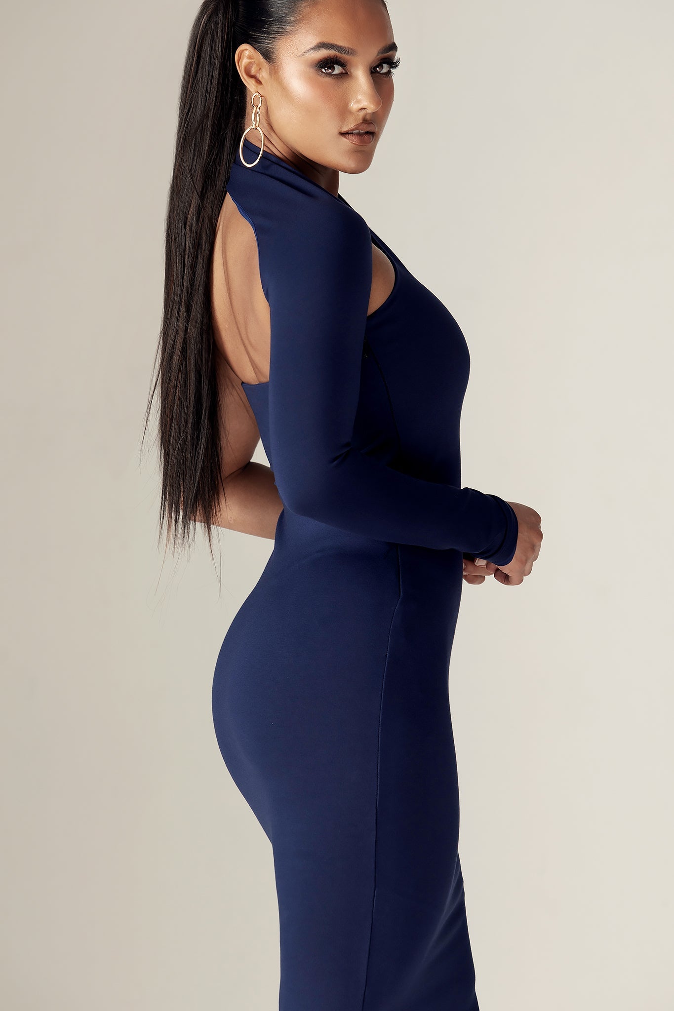 Dasha Modern Midi Dress (Navy Blue)
