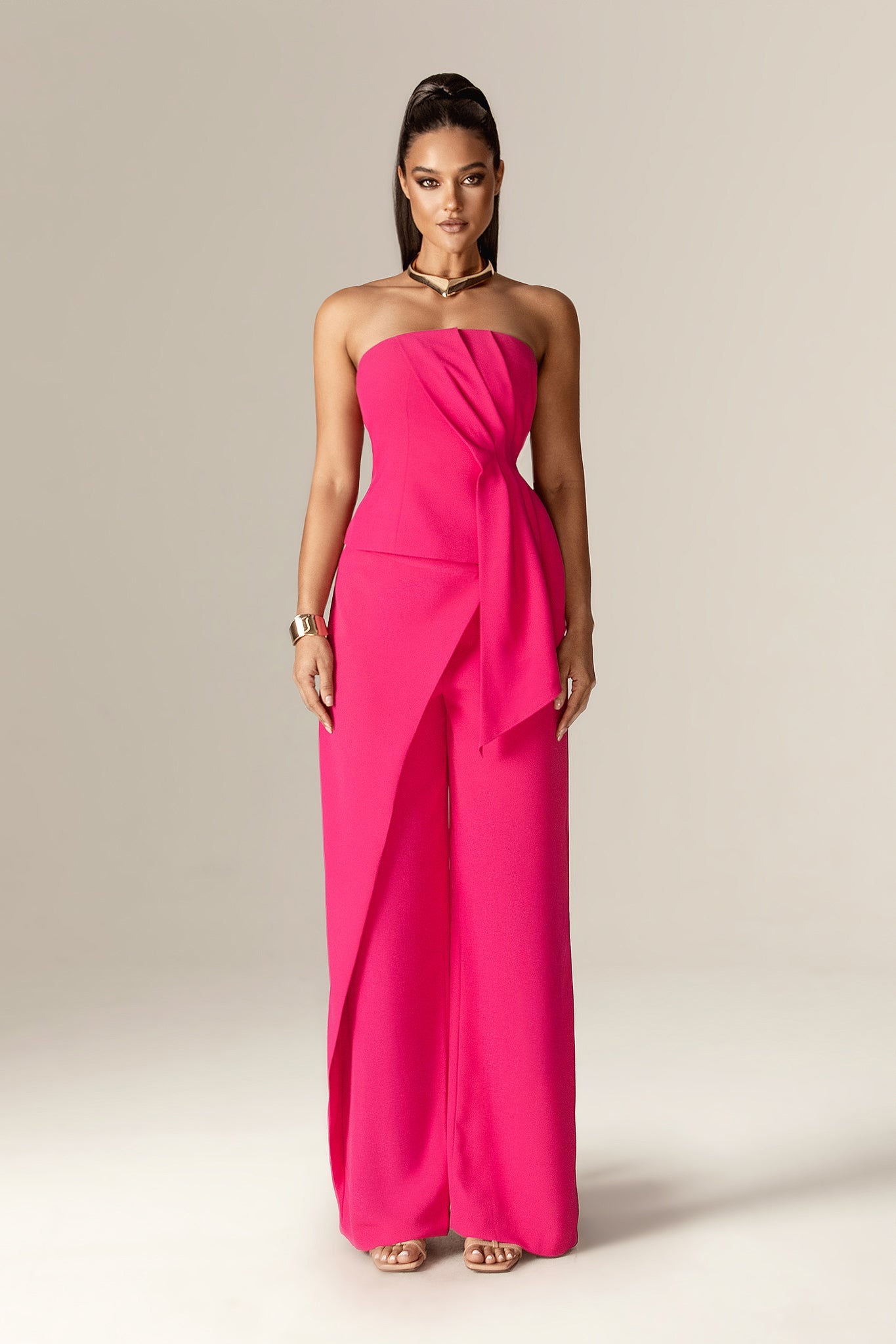 Atiya Strapless Draped Top (Fuchsia)