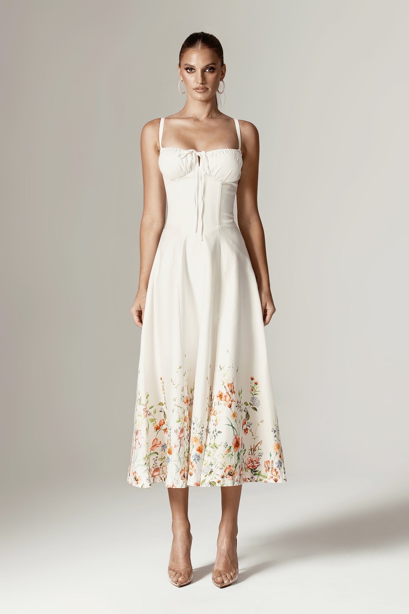 Annette Cotton Bustier Midi Sundress (Floral Print)