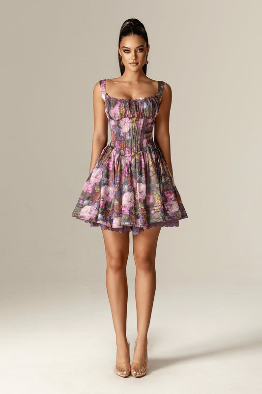 Meron Sweetheart Corset Mini Dress (Antique Rose)