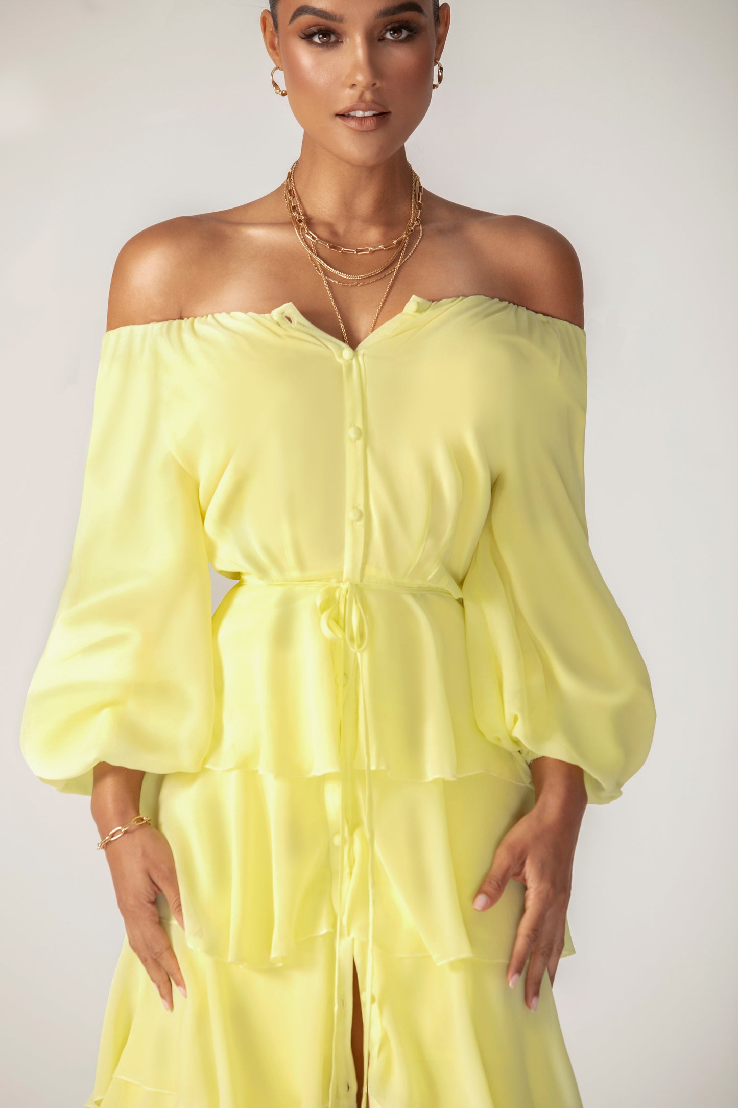 Dorra Floral Chiffon Dress (Yellow)
