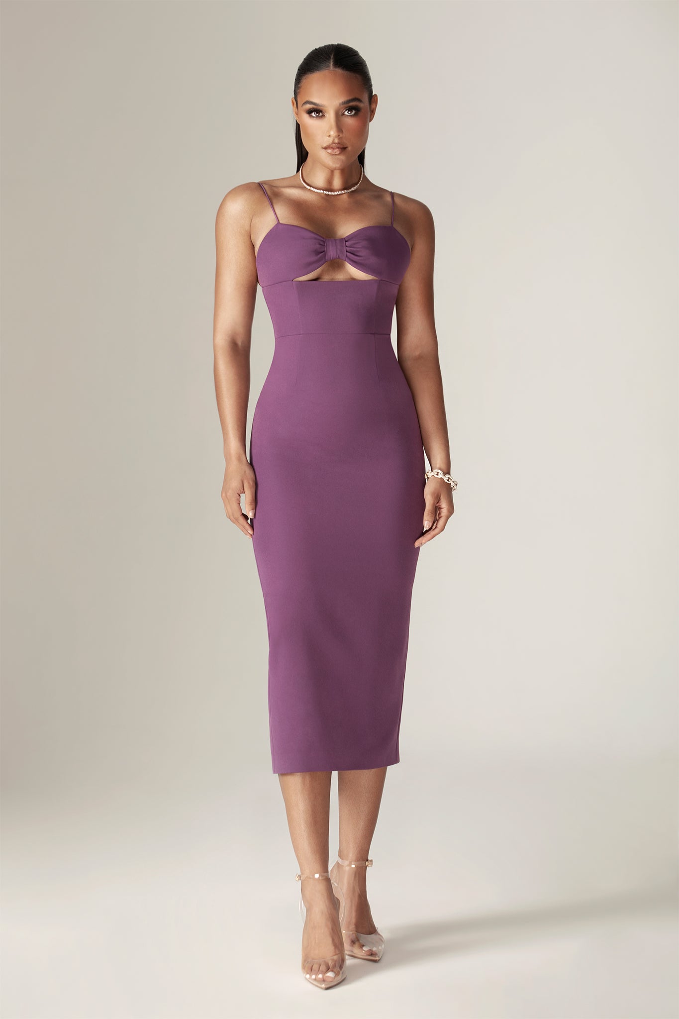 Loreen Crepe Straps Corset Midi Dress (Purple)