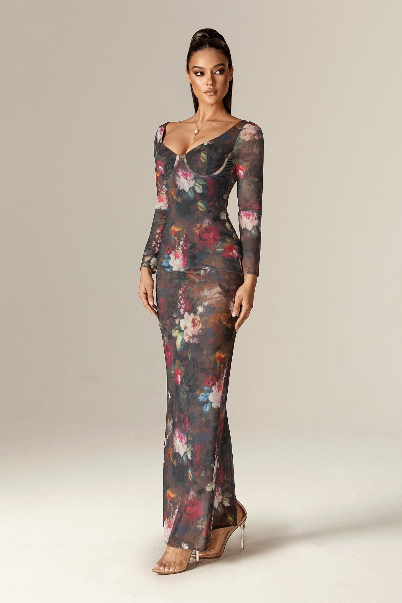 Atoya Floral Symphony Mesh Maxi Dress (Floral Symphony)