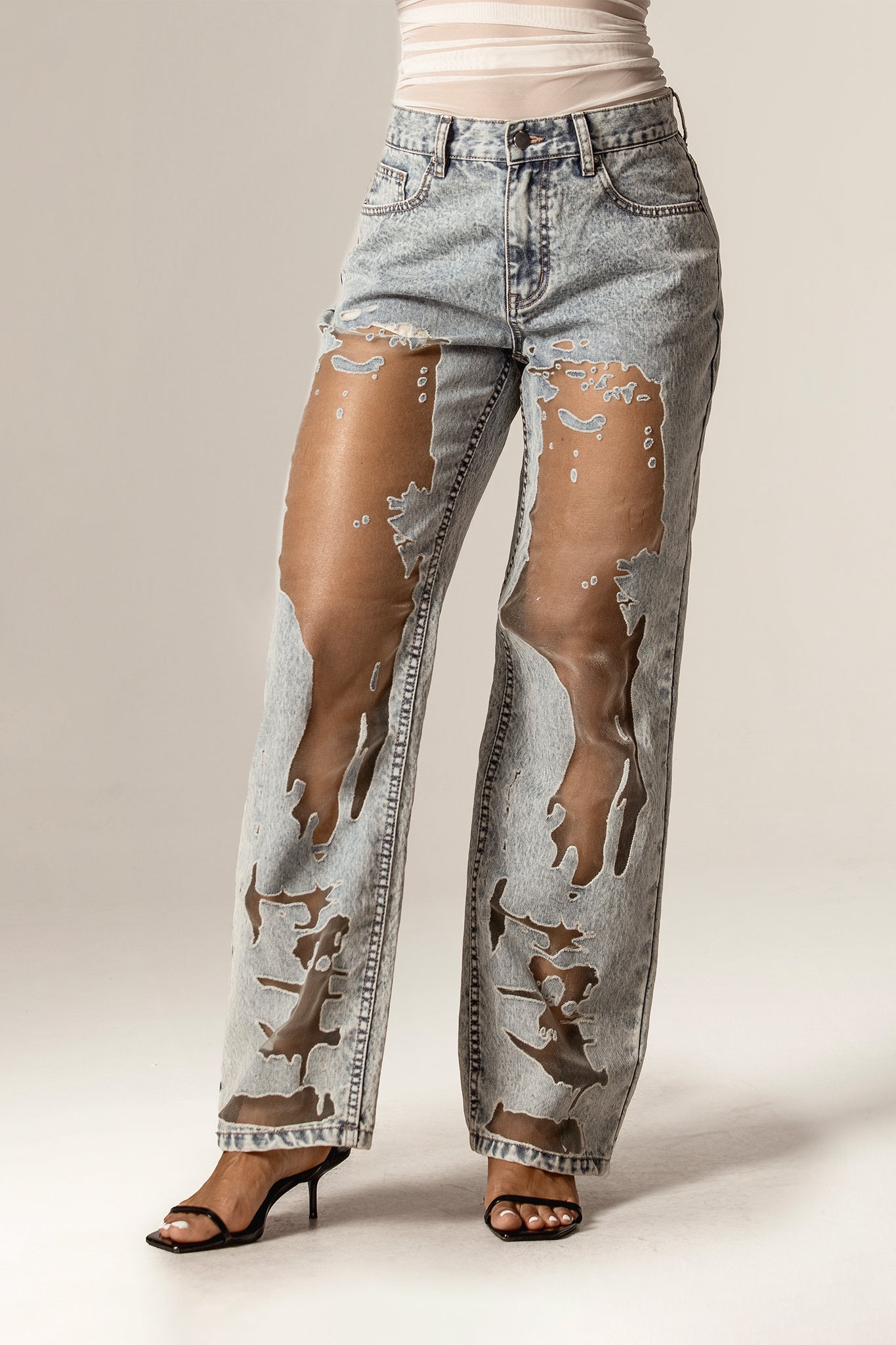 Tula Sheer Panel Wide-Leg Jeans (Antique Wash)
