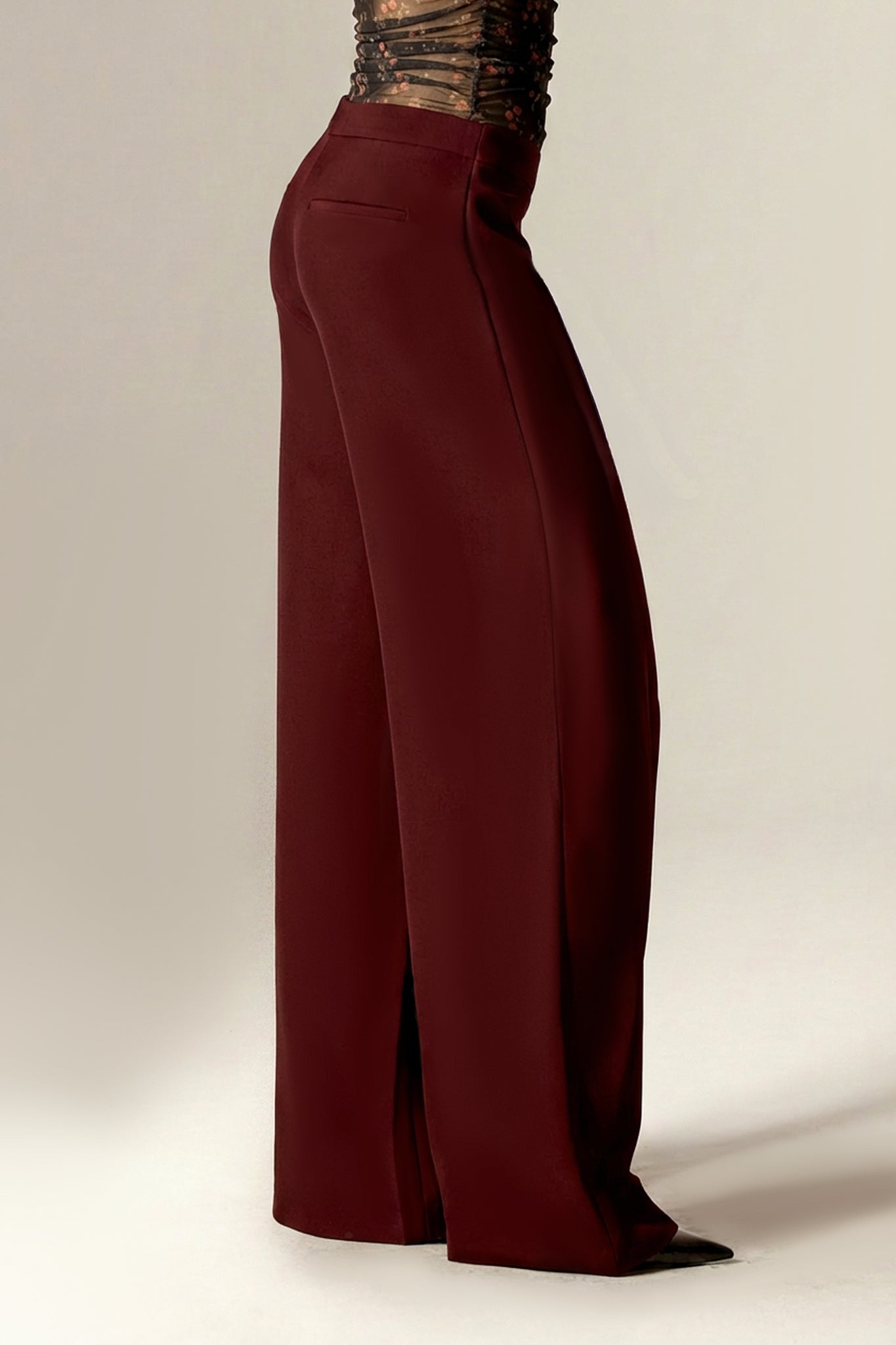 Mila Draped Wide-Leg Crepe Pants (Goth Red)