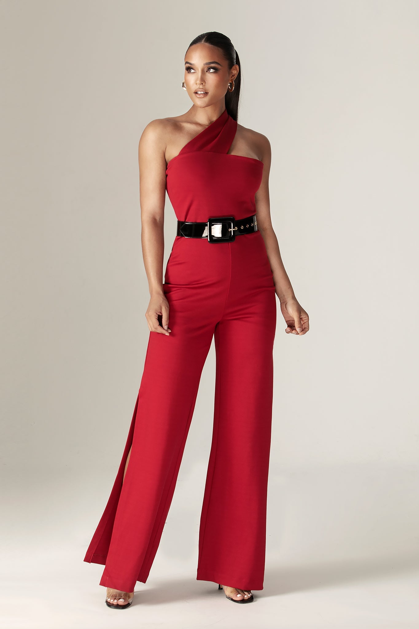 Hana Modern Asymmetrical Cutout Jumpsuit (Maroon)
