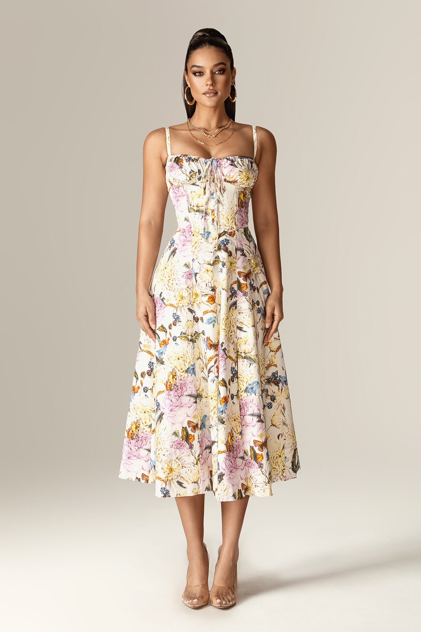 Annette Cotton Bustier Midi Sundress (Daisy Print)