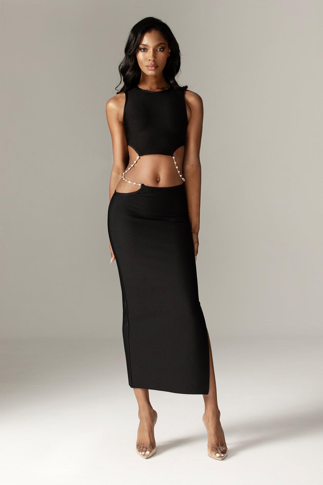 Stella Cutout Rhinestone Crop Top (Black)