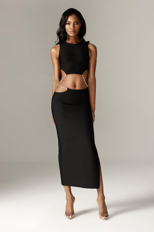Stella Cutout Rhinestone Crop Top (Black)