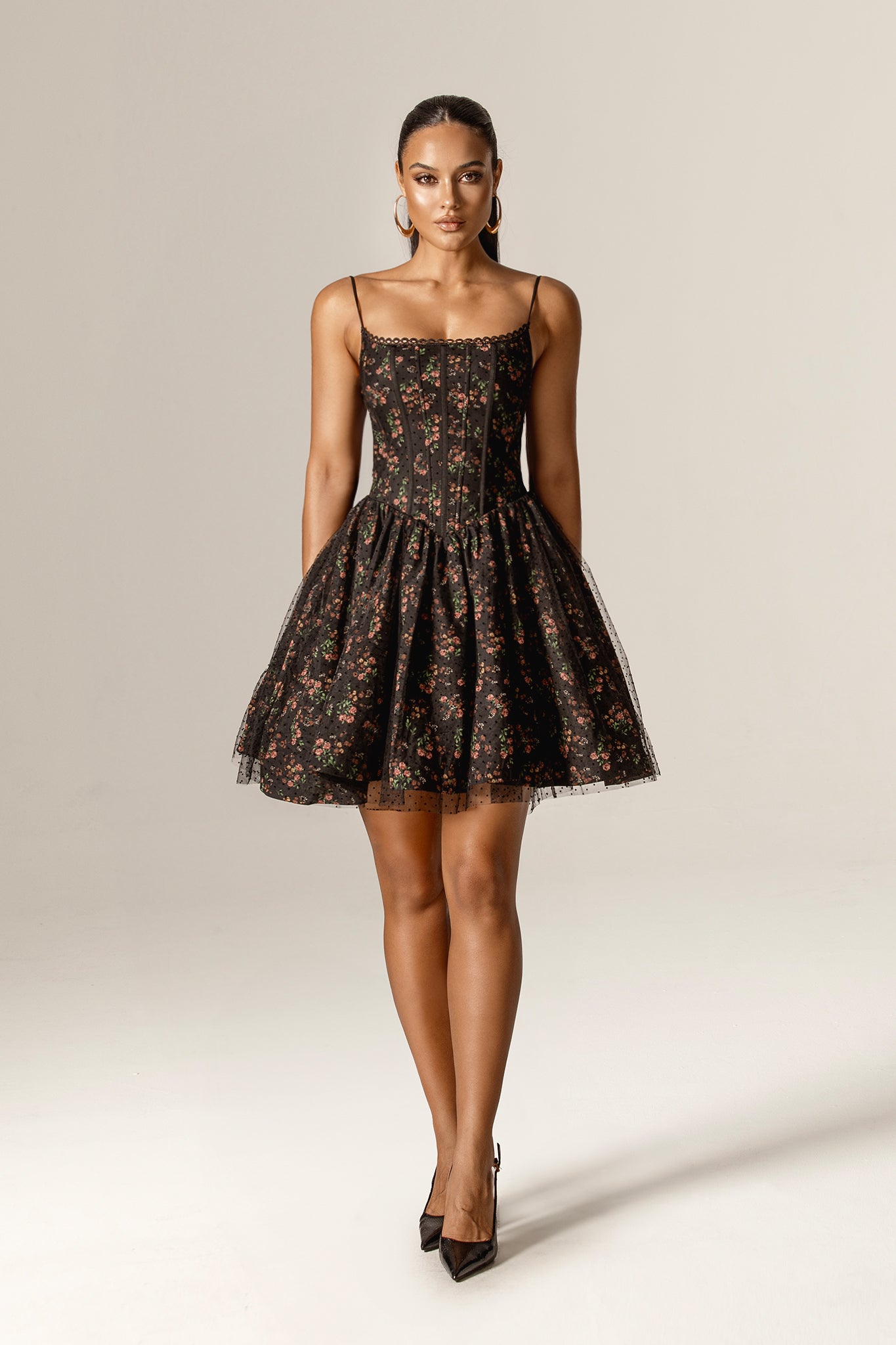 Arbella Corseted Tulle Mini Dress (Victorian Rose)