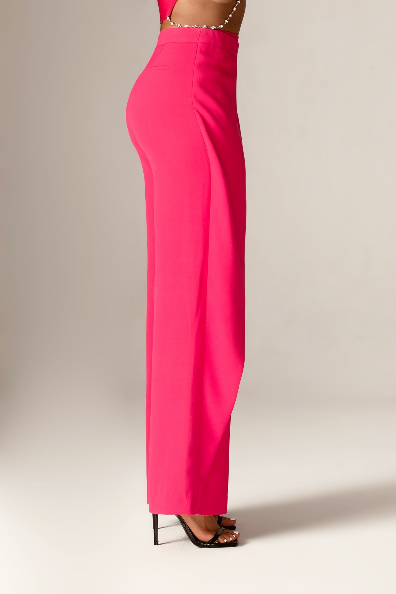 Mila Draped High Waist Wide Leg Pants (Fuchsia)