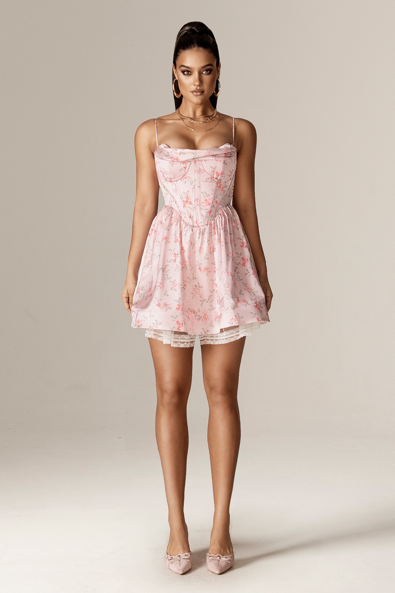 Altha Floral Print Corset Mini Dress (Blush Swirl)