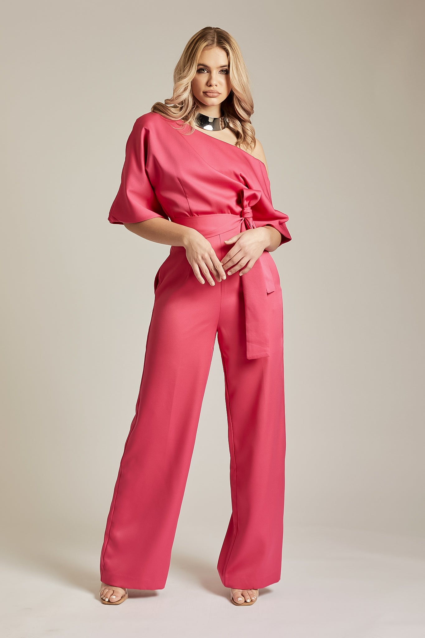 Ana Off Shoulder Belted Jumpsuit (Pink)