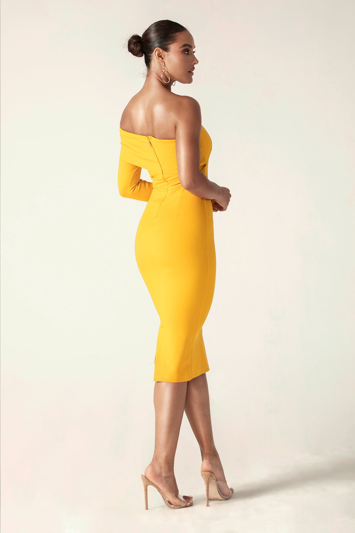 Rita One Shoulder Dress (Mustard Yellow)