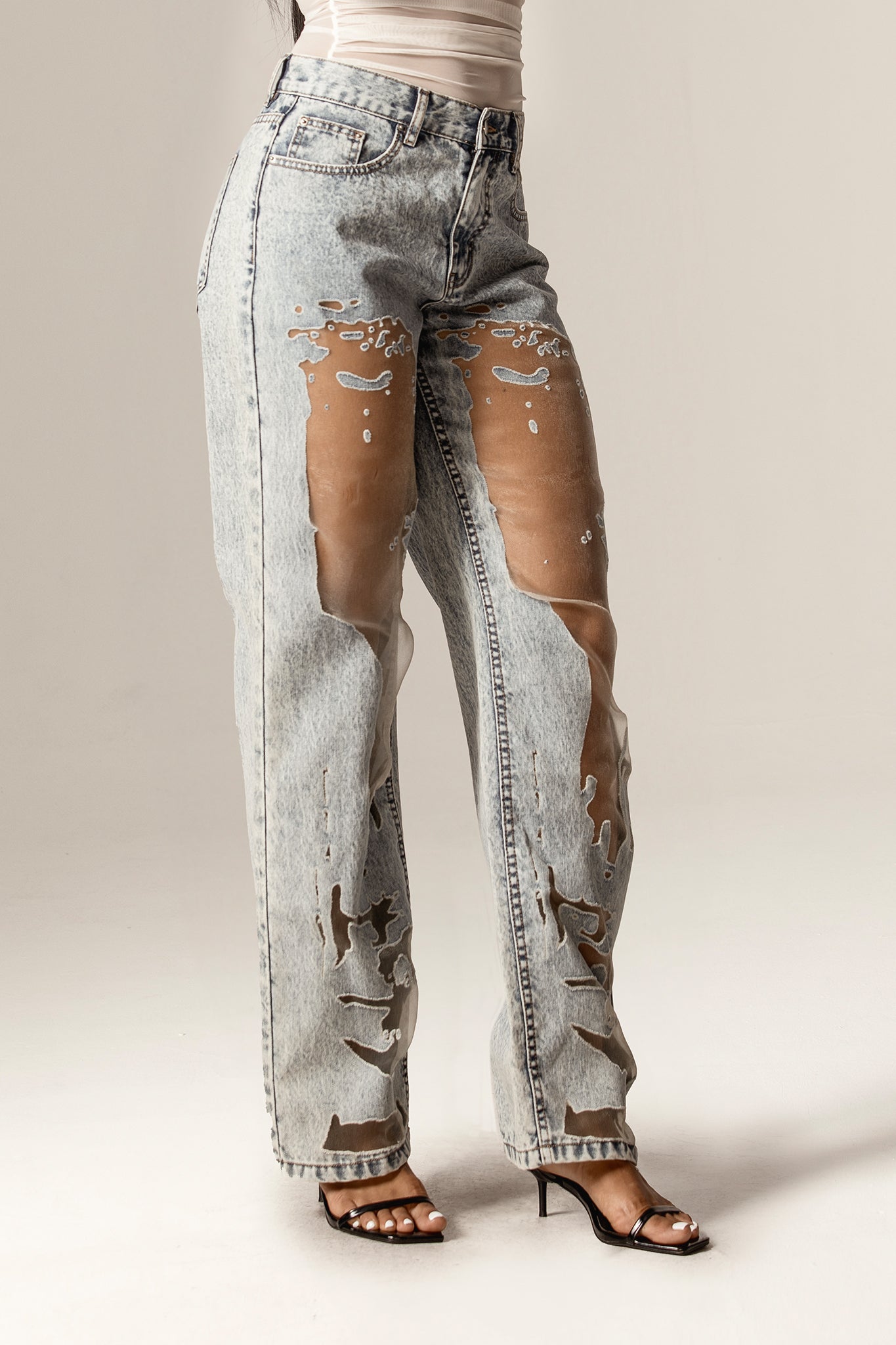 Tula Sheer Panel Wide-Leg Jeans (Antique Wash)