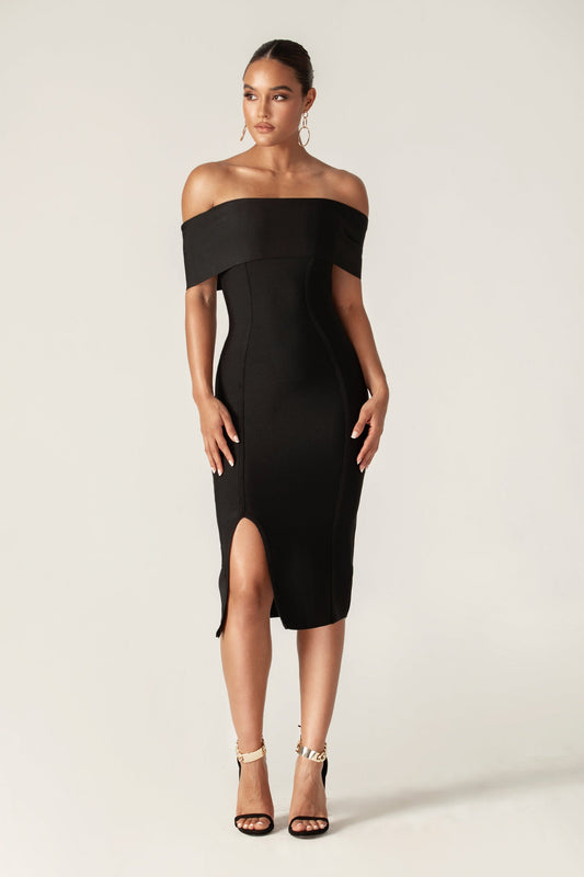 Miel Off Shoulder Bandage Dress (Black)