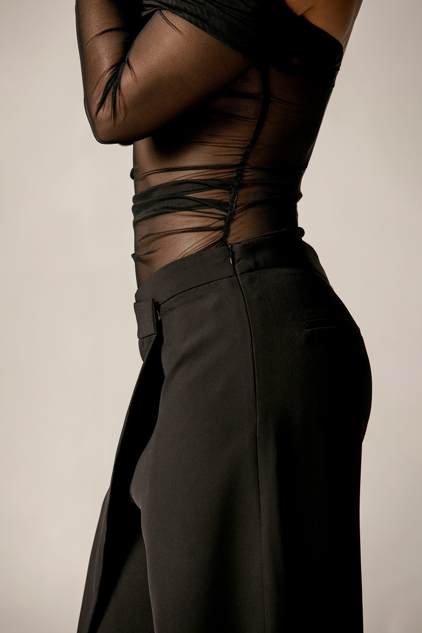 Mila Draped High Waist Wide Leg Pants (Black)