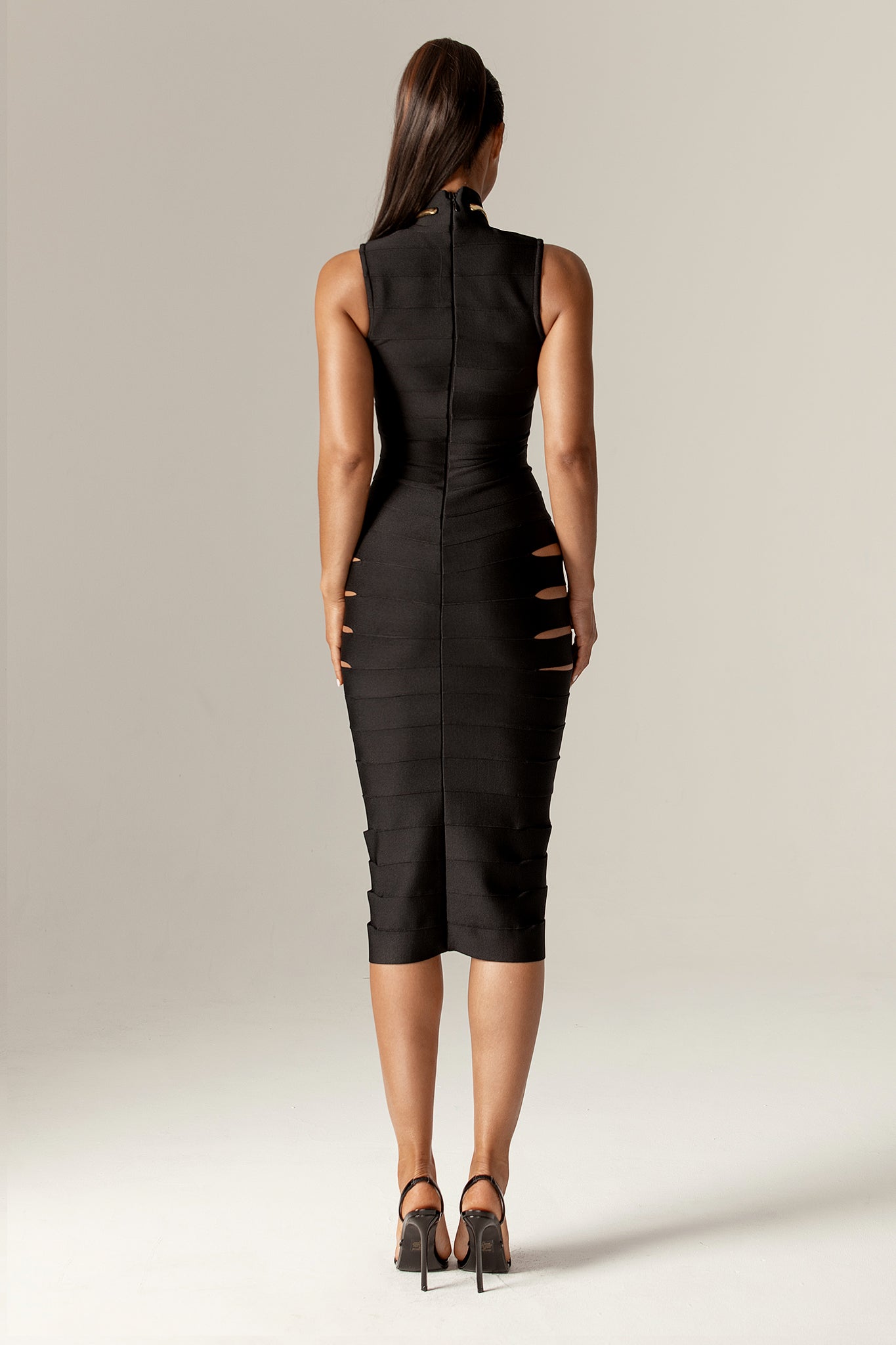 Cora Cutout Bandage Midi Dress (Black)
