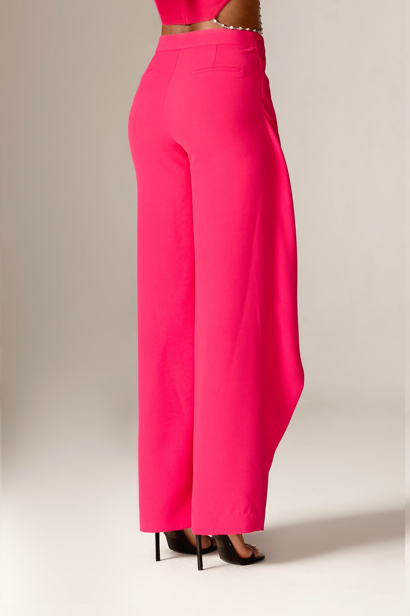 Mila Draped High Waist Wide Leg Pants (Fuchsia)