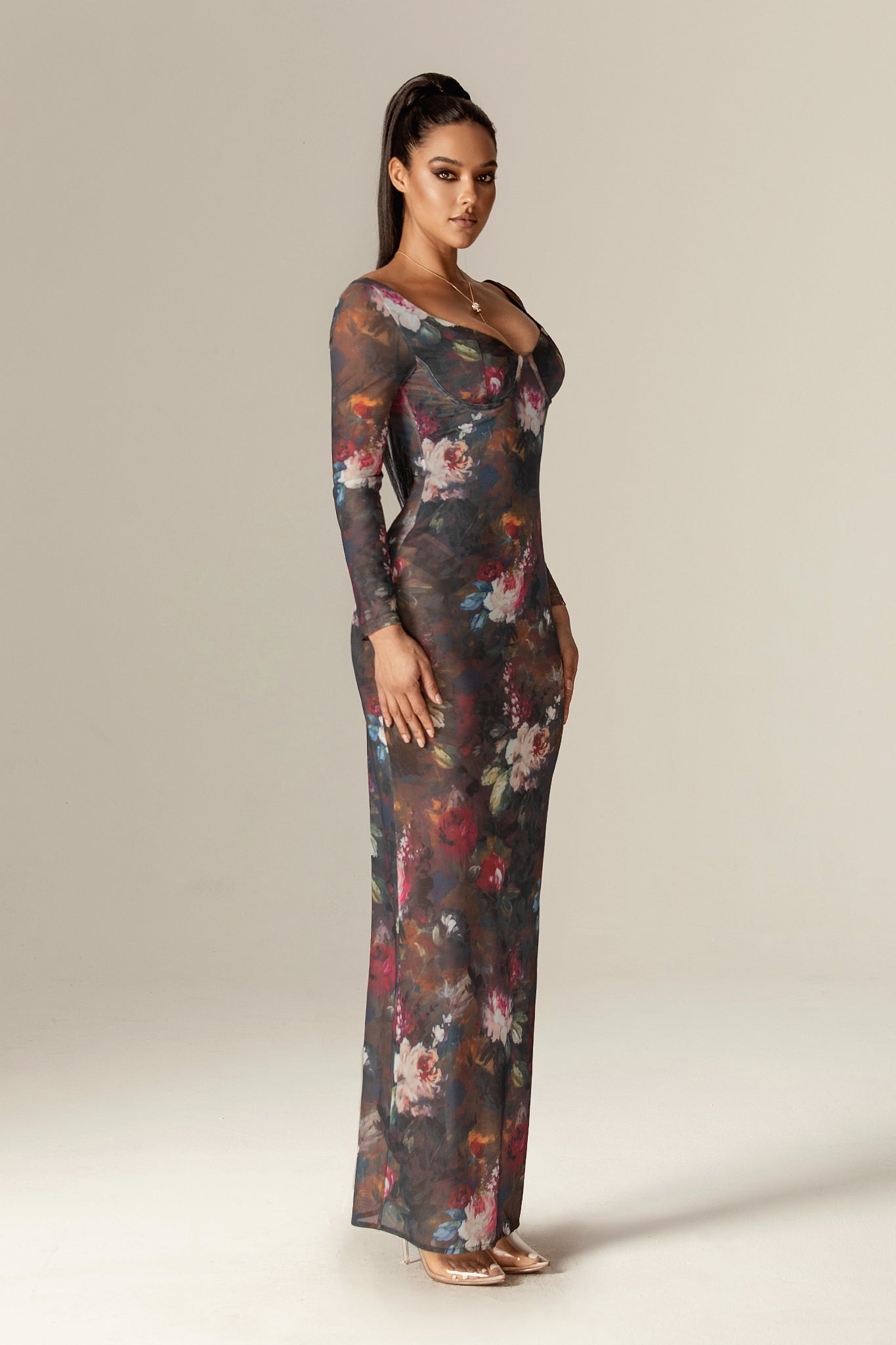 Atoya Floral Symphony Mesh Maxi Dress (Floral Symphony)