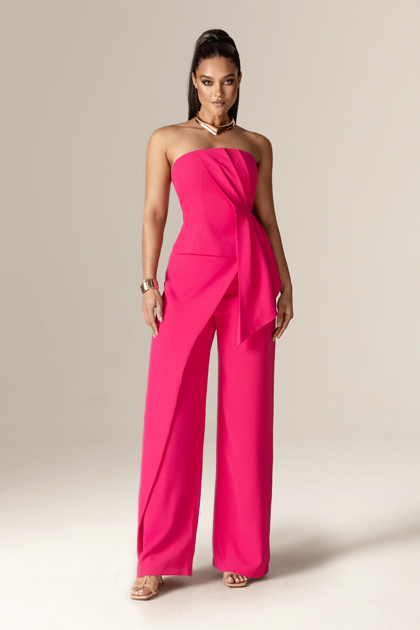 Atiya Strapless Draped Top (Fuchsia)
