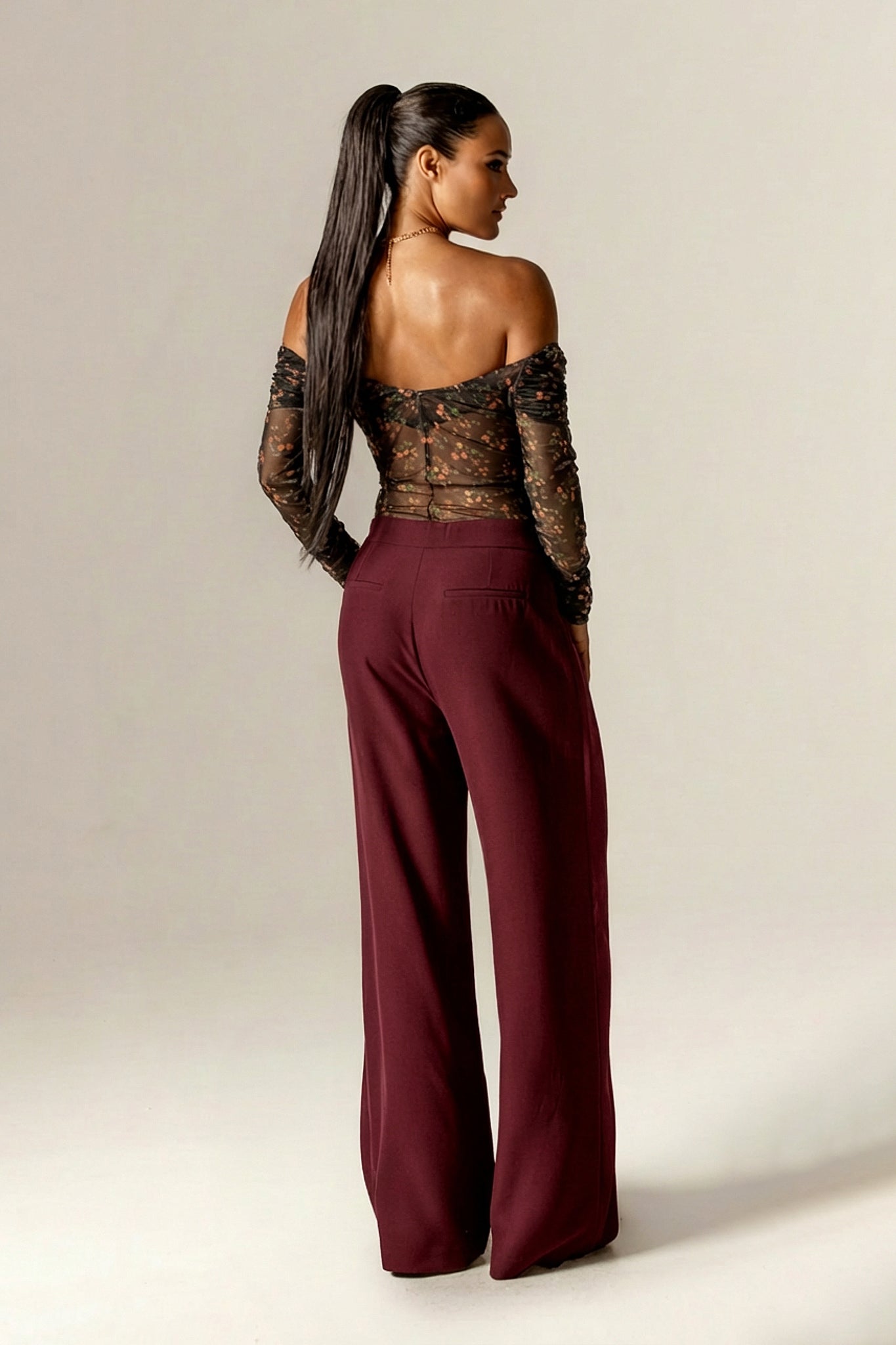 Regina Draped Off-Shoulder Mesh Top (Victorian Rose)