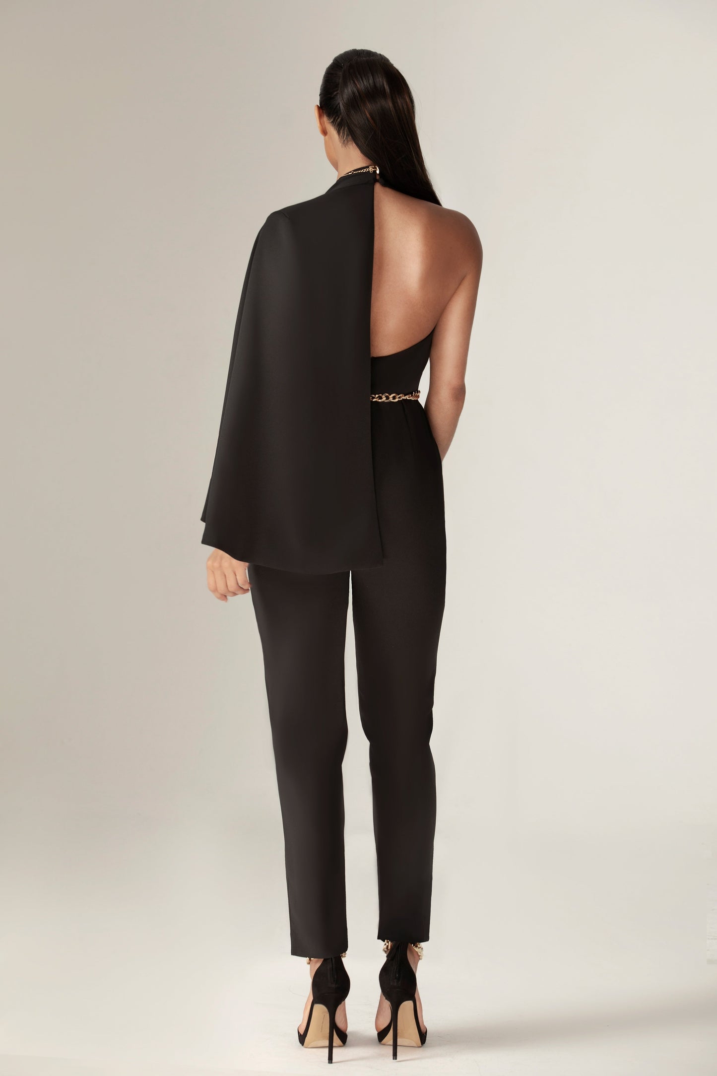 Lyla Crepe Slit Sleeves Jumpsuit (Black)