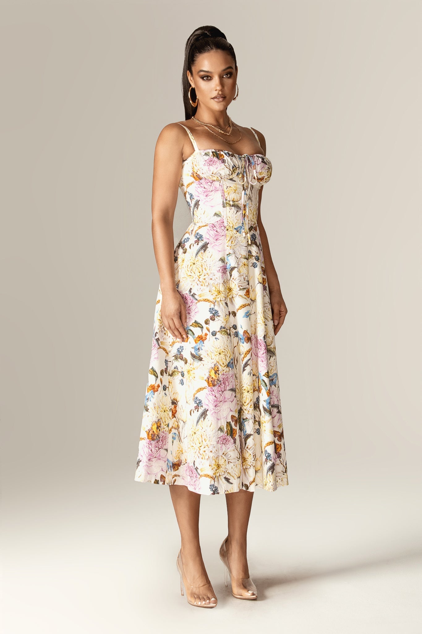 Annette Cotton Bustier Midi Sundress (Daisy Print)