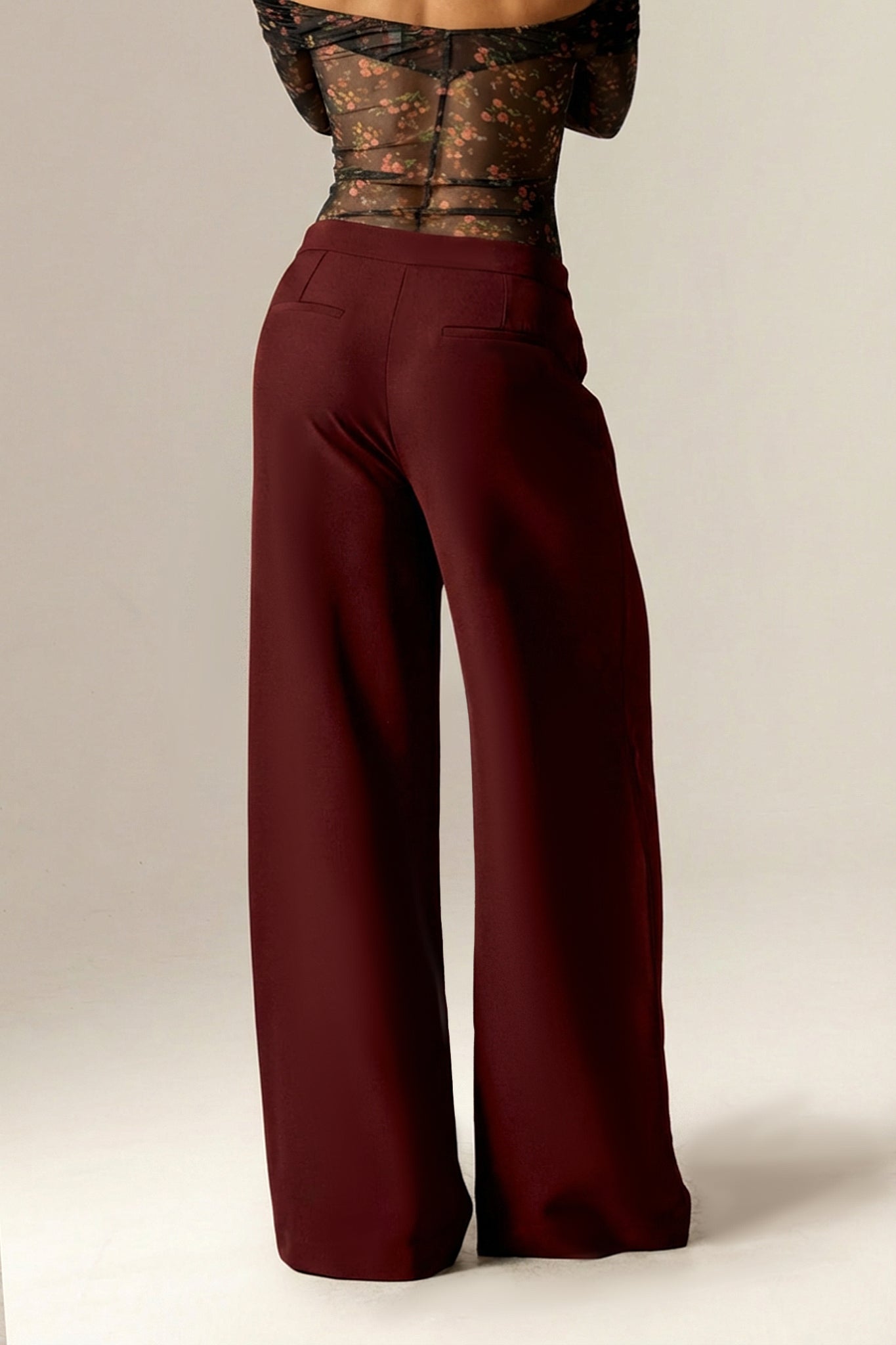 Mila Draped Wide-Leg Crepe Pants (Goth Red)