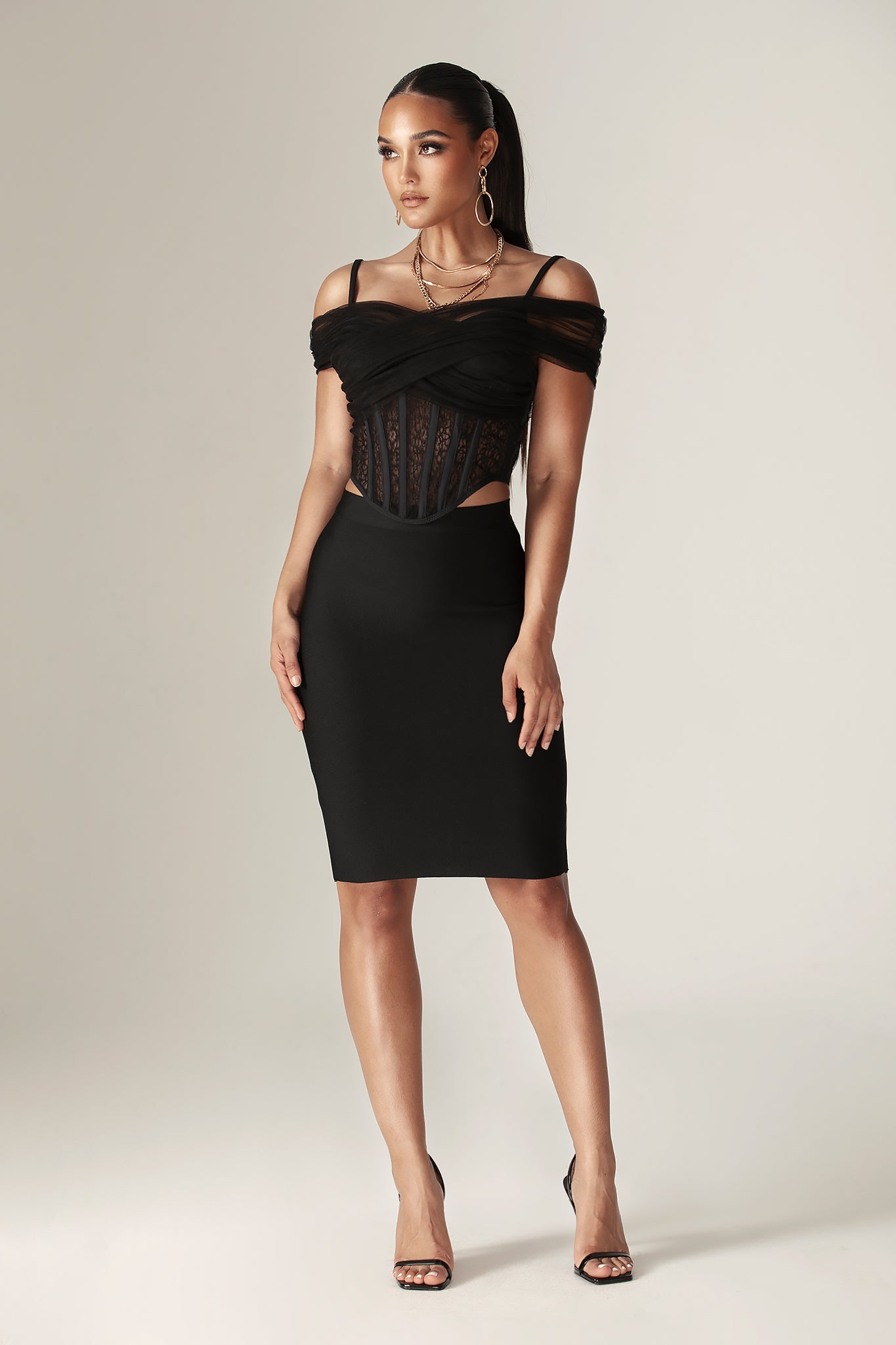 Paris Lace Off Shoulder Corset Top (Black)