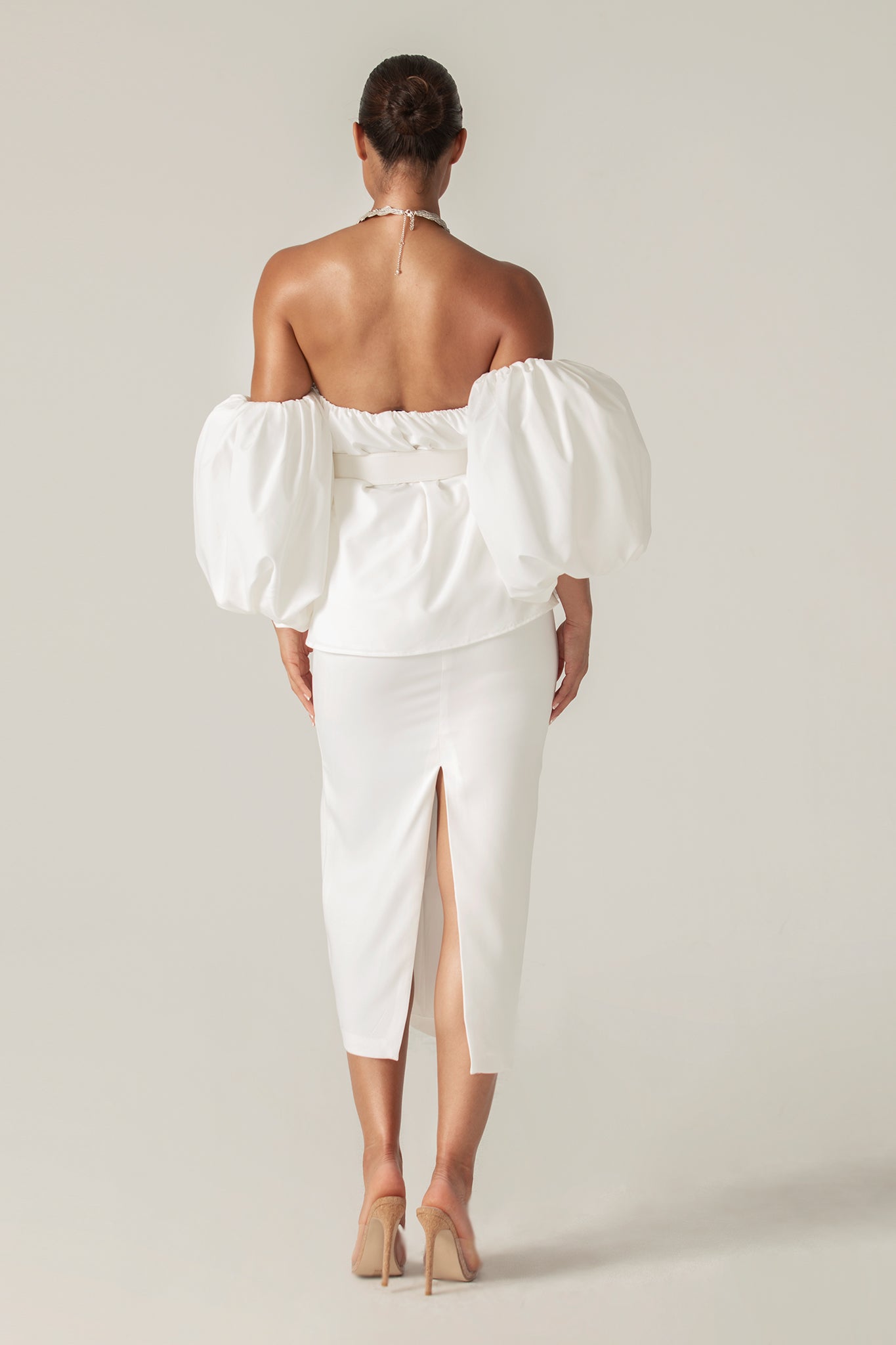 Damaris Off Shoulder Puff Sleeve Top (Off White)