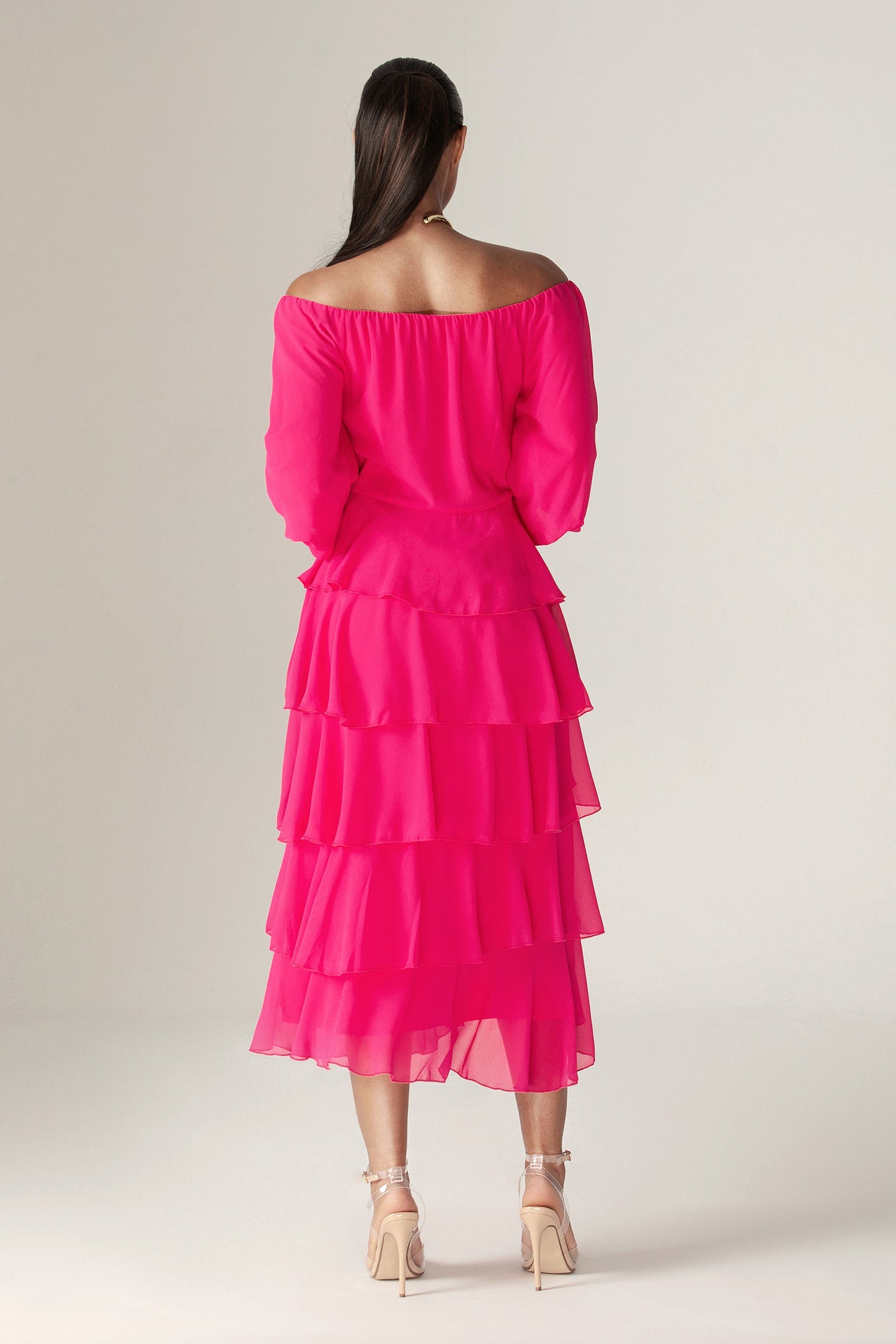 Dorra Floral Chiffon Dress (Hot Pink)