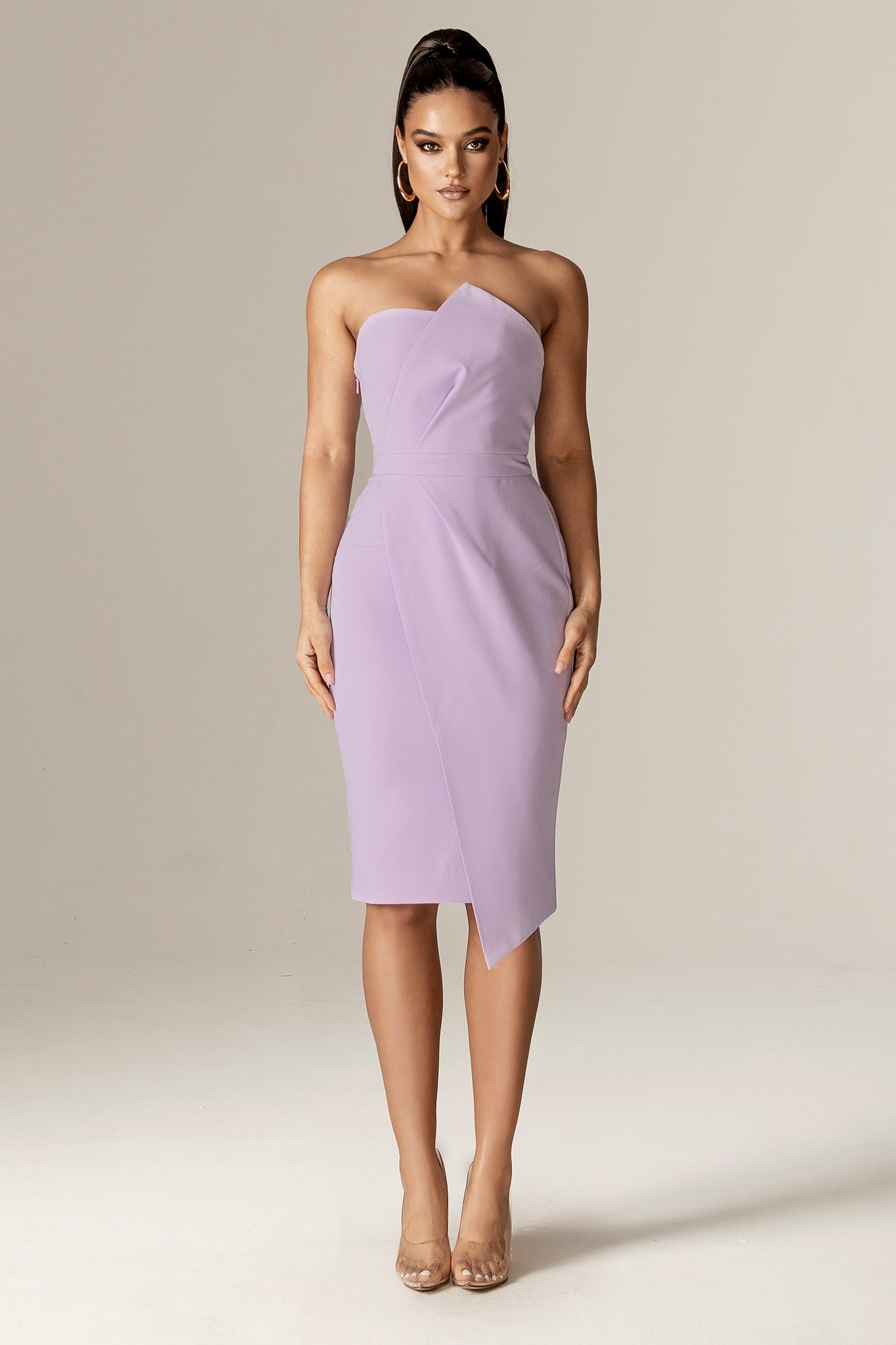 Eliana Crepe Corset Midi Dress (Lilac Whisper)