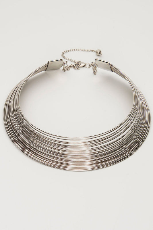 Delara Handmade Multi Strand Brass Necklace (Silver)