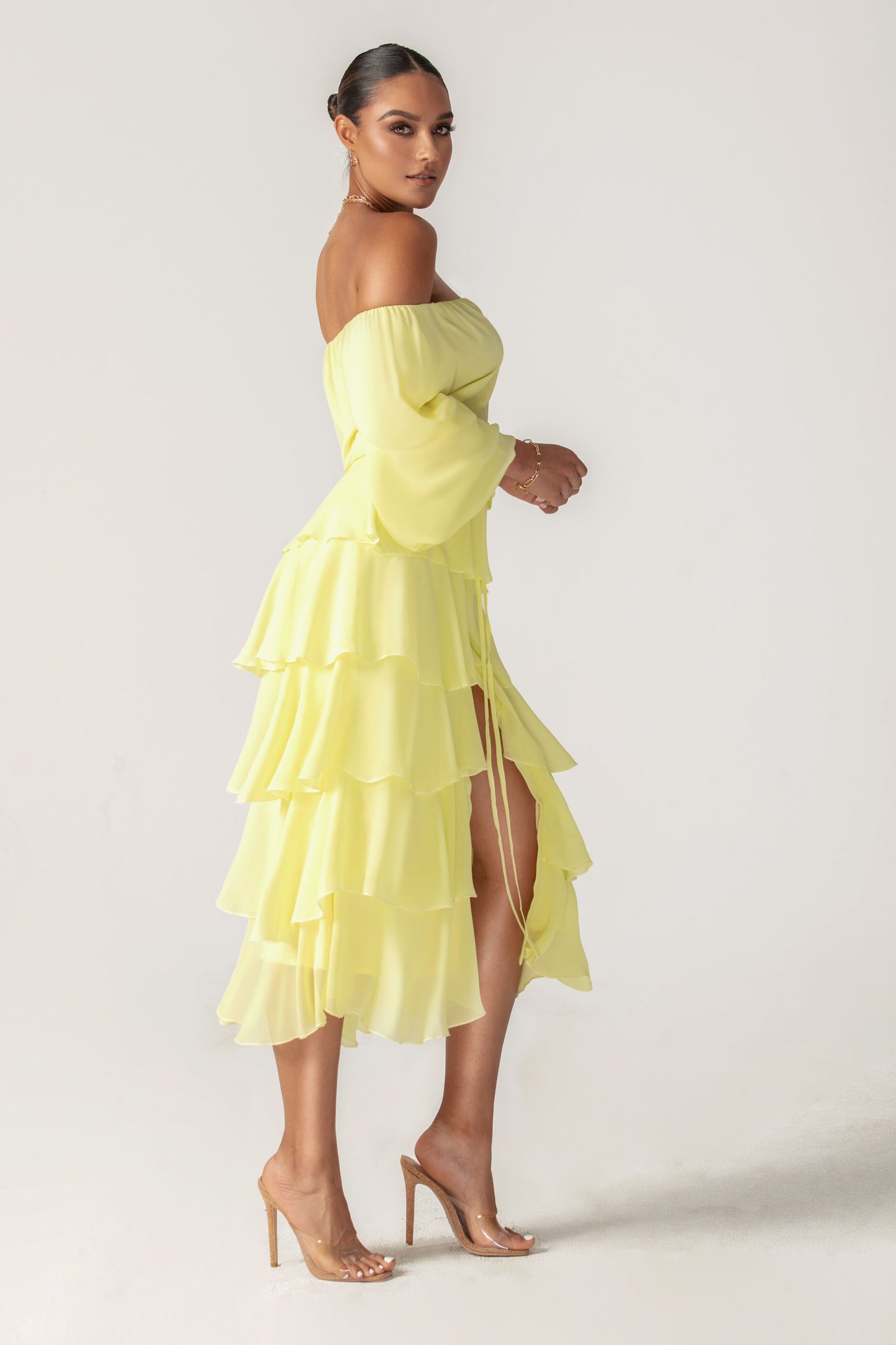 Dorra Floral Chiffon Dress (Yellow)