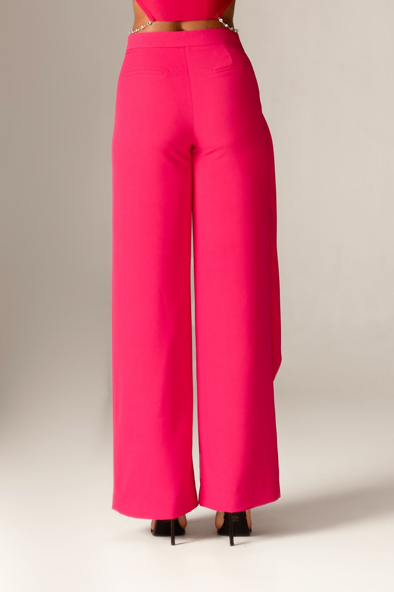 Mila Draped High Waist Wide Leg Pants (Fuchsia)