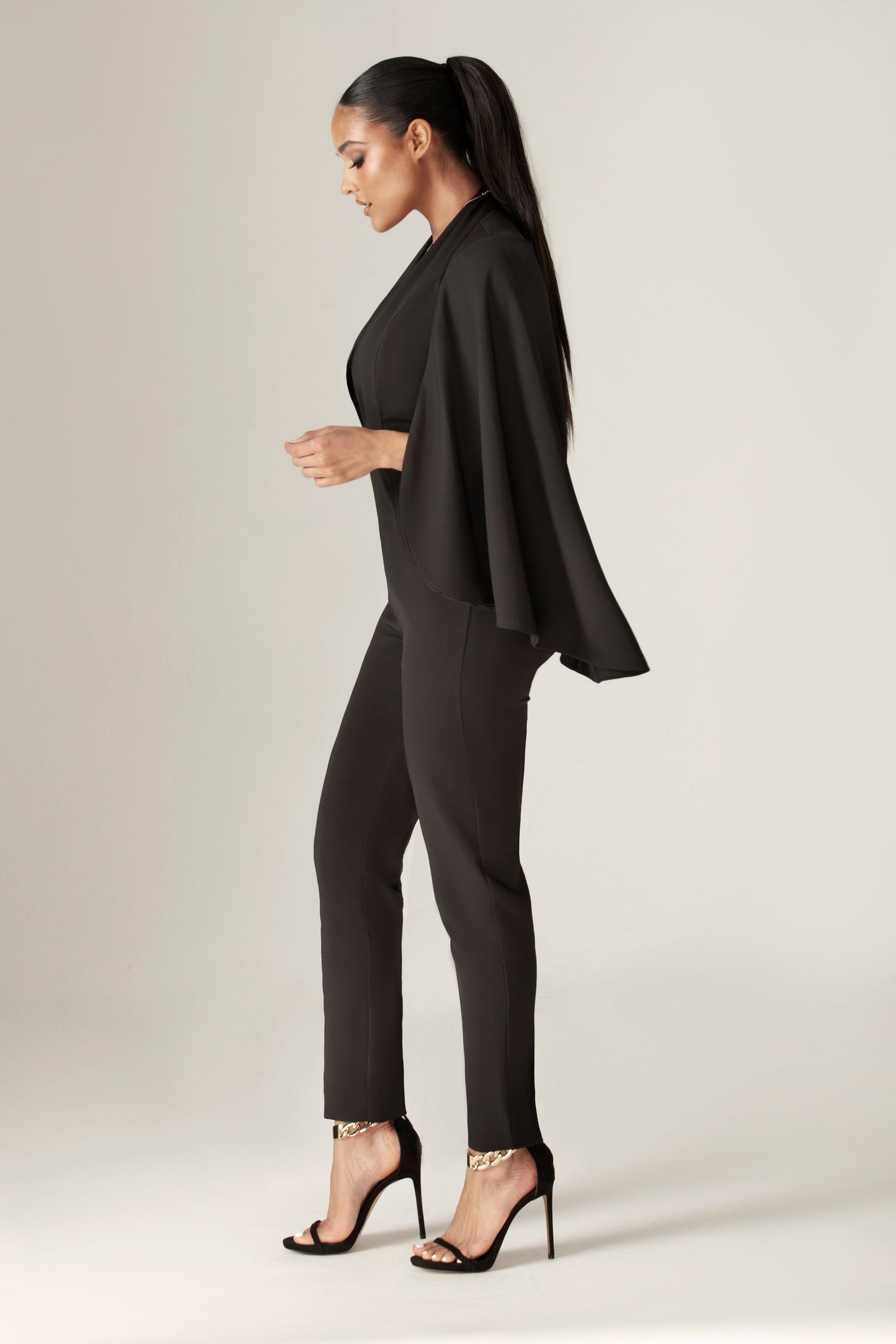 Lyla Crepe Slit Sleeves Jumpsuit (Black)