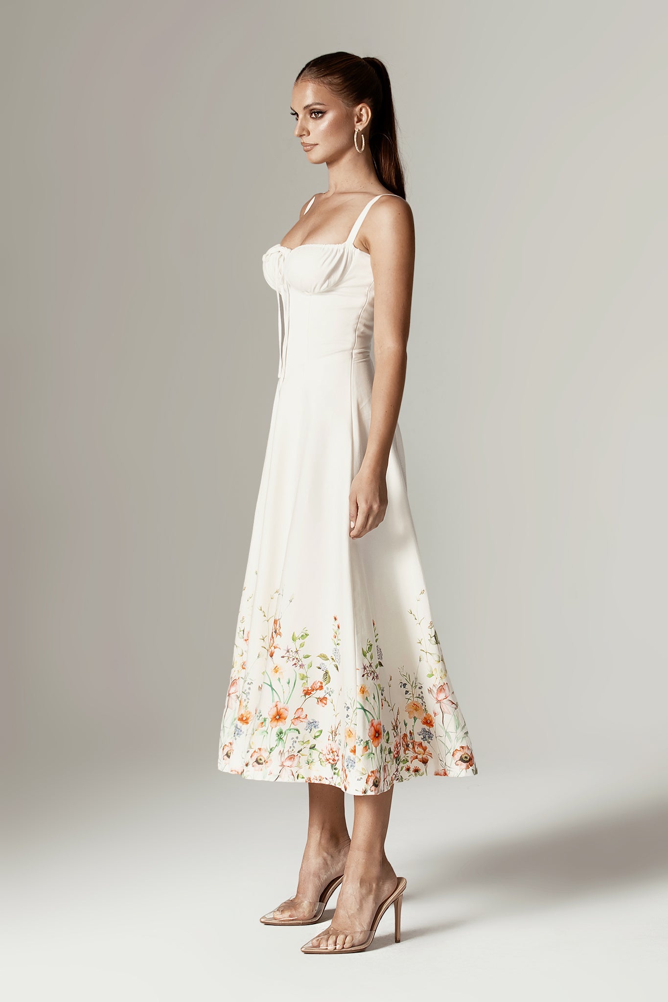 Annette Cotton Bustier Midi Sundress (Floral Print)