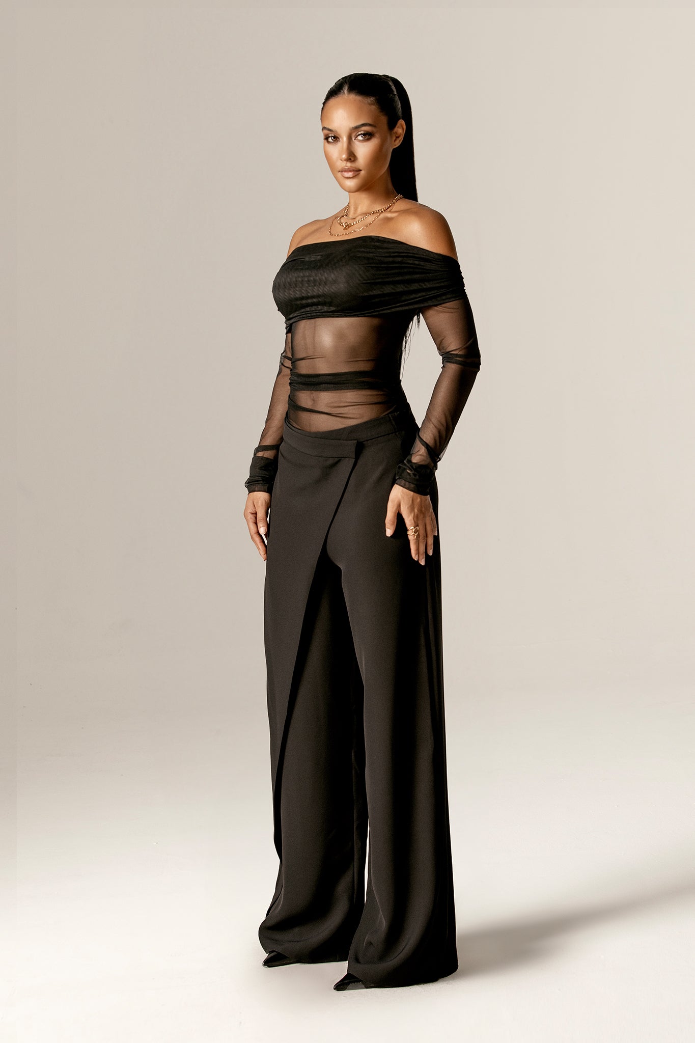 Regina Off-Shoulder Mesh Top (Black)