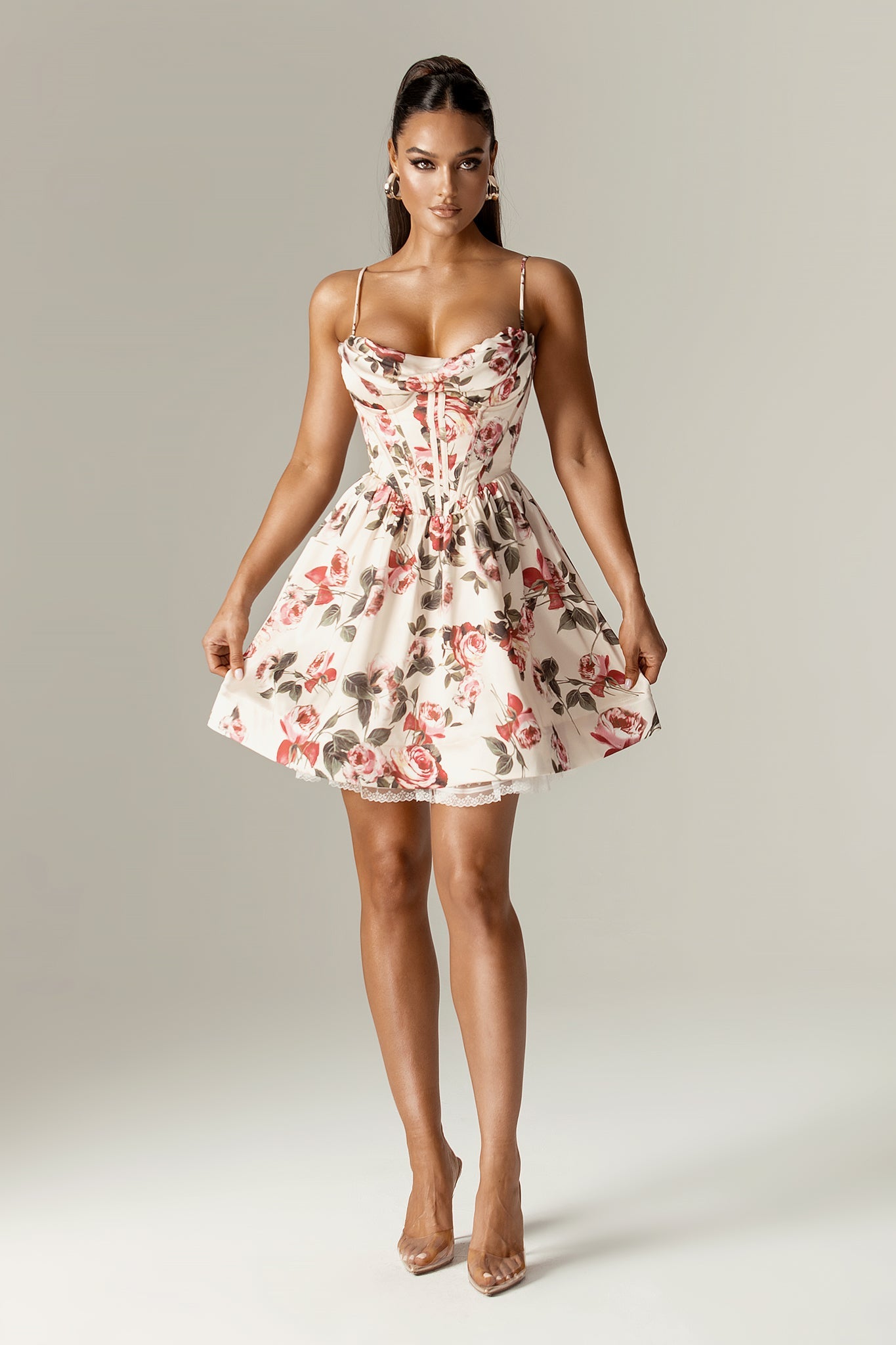 Altha Italian Rose Print Corset Mini Dress (Rose Print)