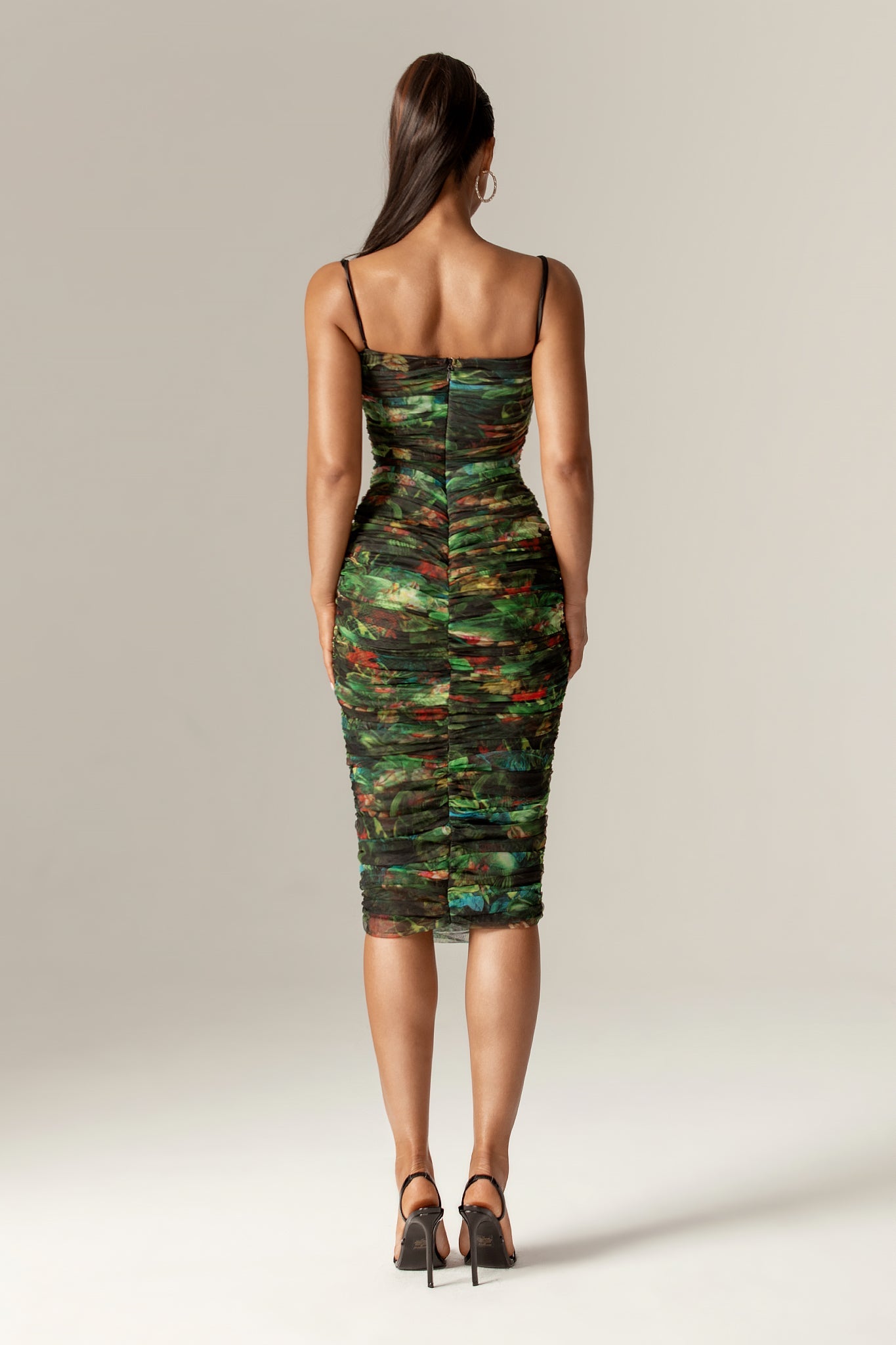 Toira Ruched Midi Dress (Botanical Print)
