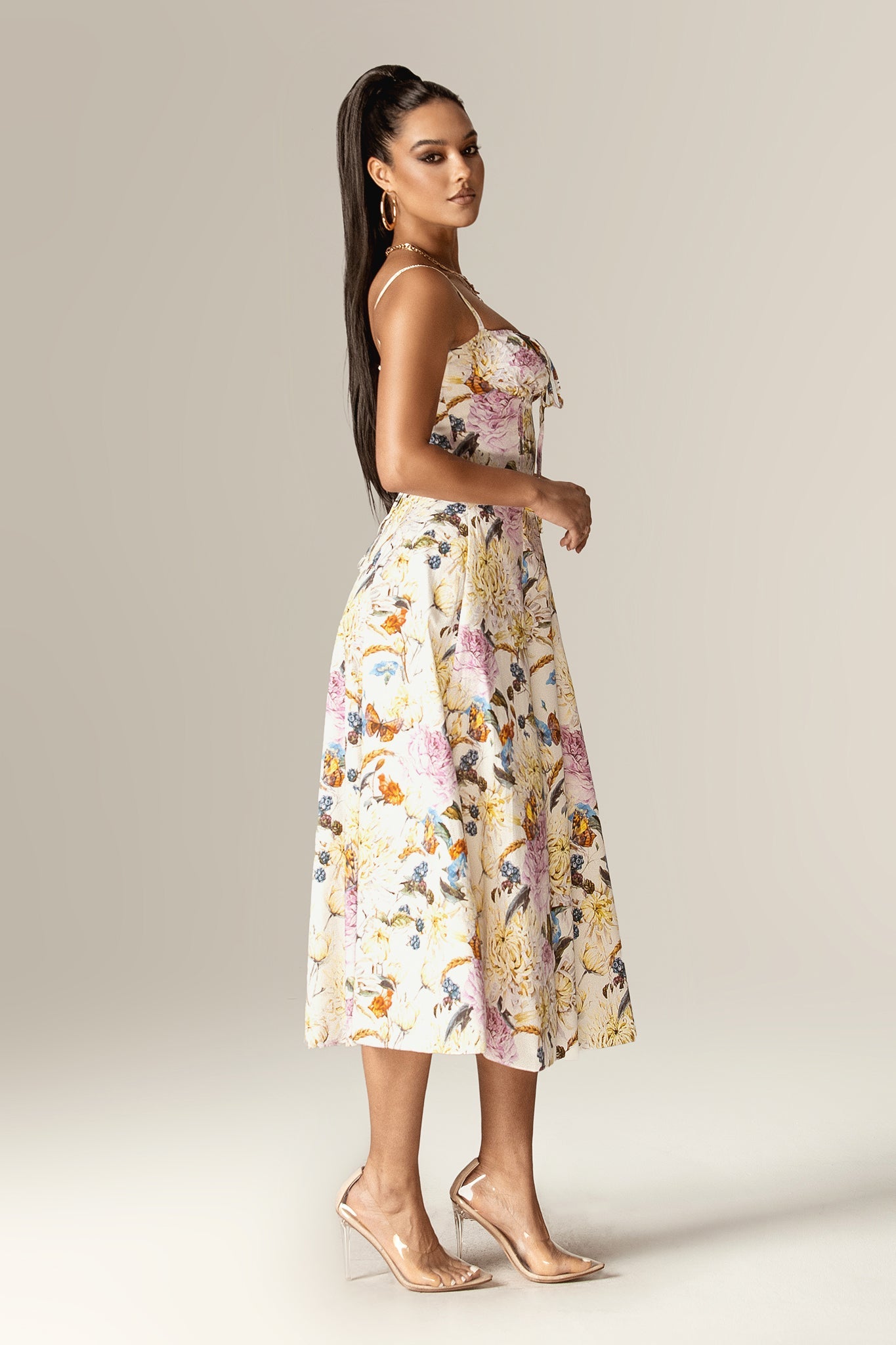 Annette Cotton Bustier Midi Sundress (Daisy Print)