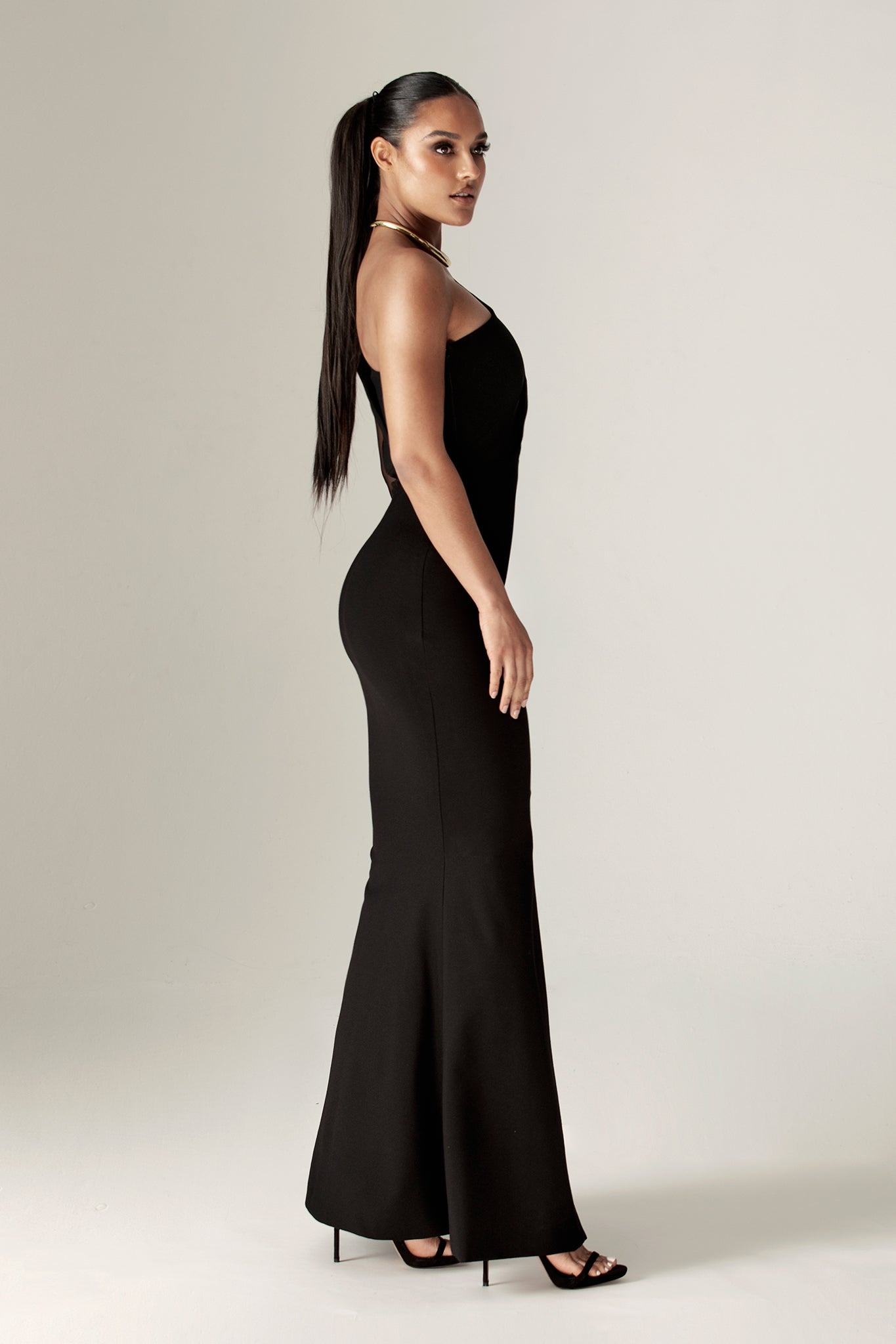 Abigail One Sleeve Maxi Dress (Black)