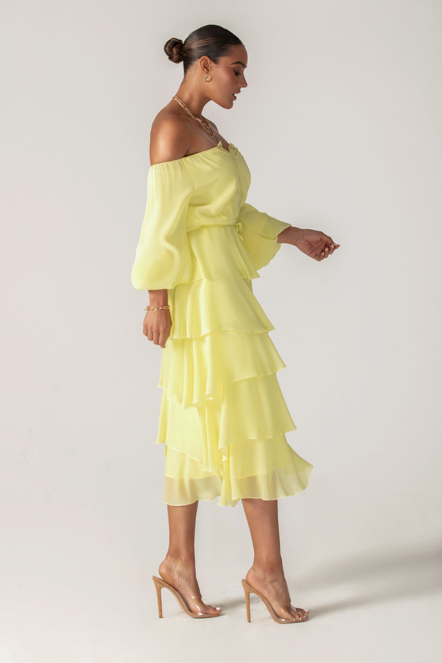 Dorra Floral Chiffon Dress (Yellow)