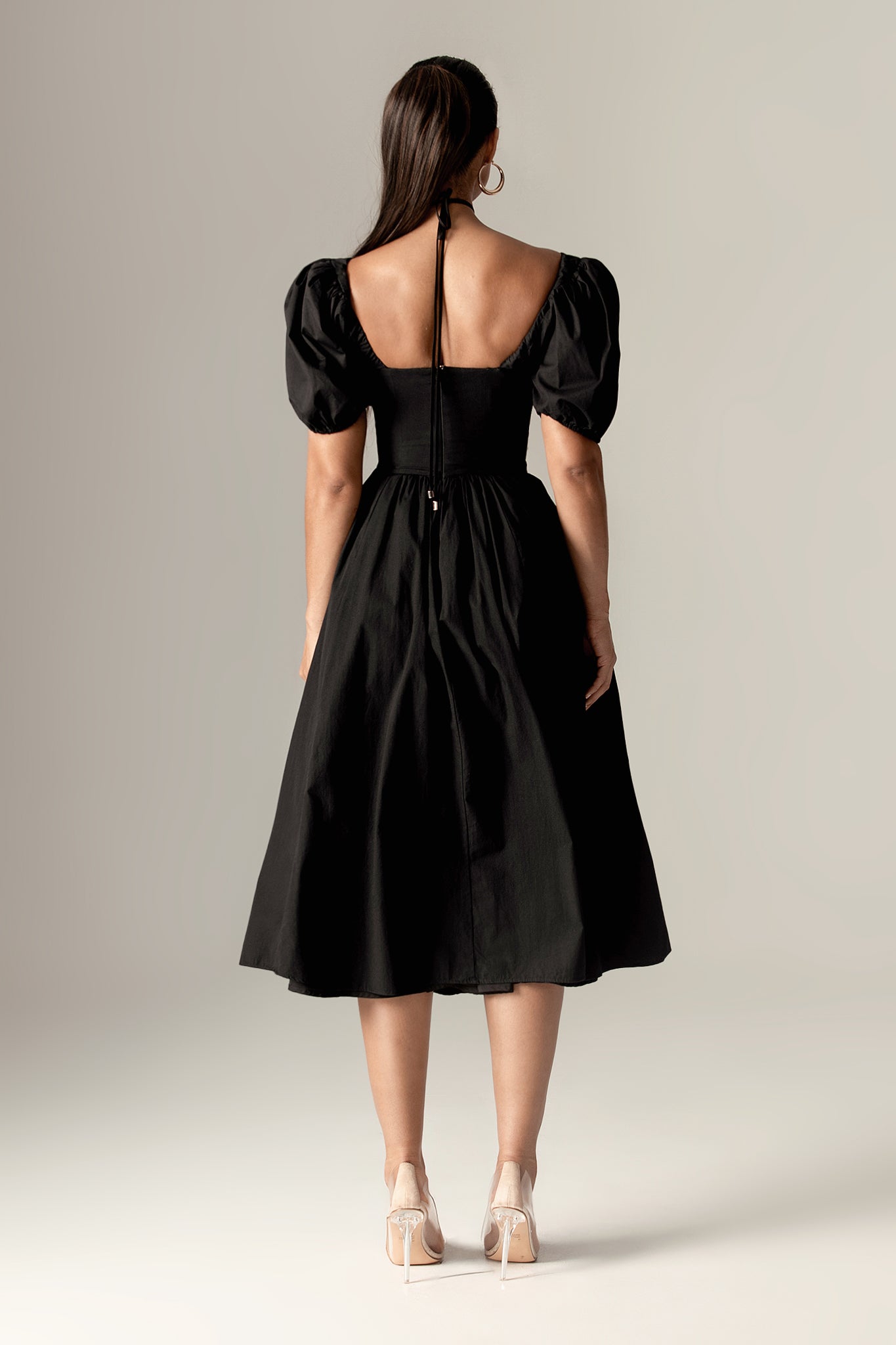 Lynette Cotton Bustier Midi Sundress (Black)